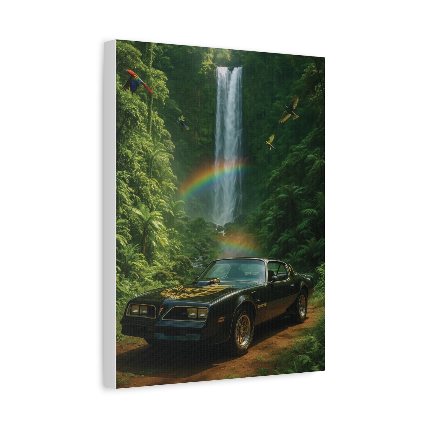 Canvas Print - Pontiac Firebird Trans Am driving through the jungle