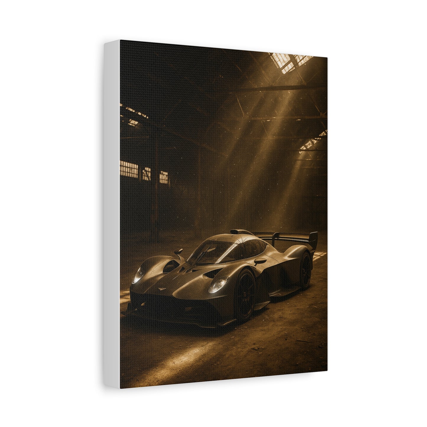 Canvas Print - Aston Martin Valkyrie AMR Pro in a dusty barn