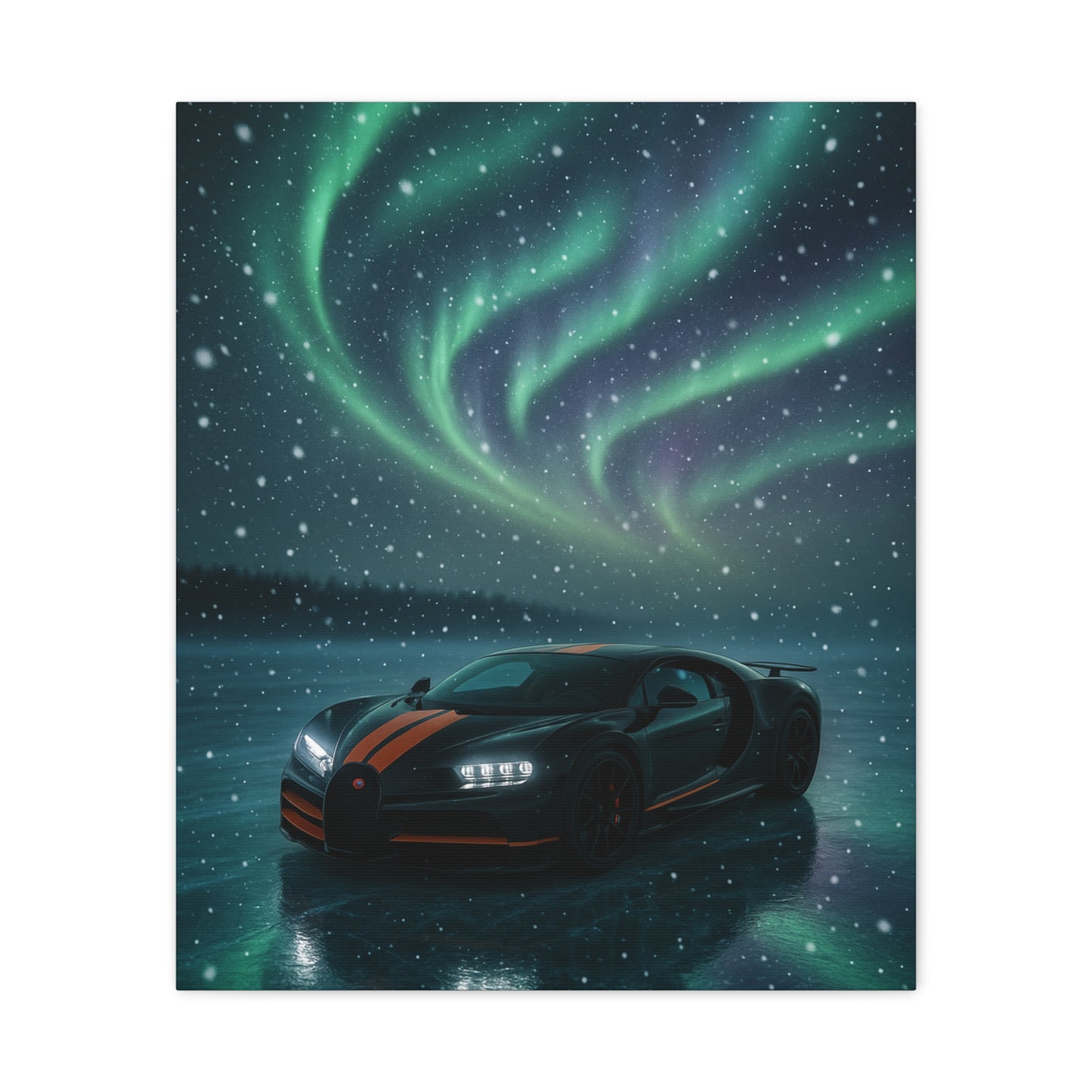 Canvas Print - Bugatti Chiron Skating on Ice under Aurora Lights