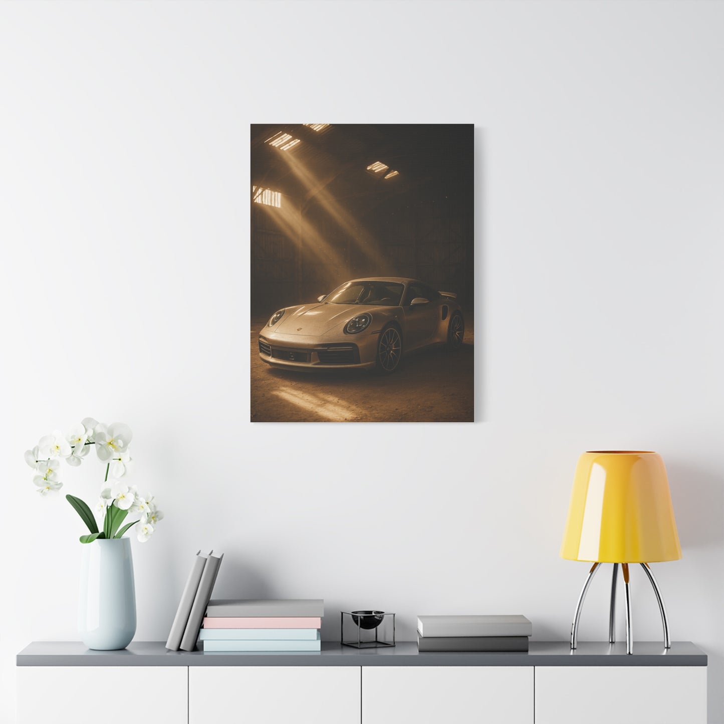Canvas Print - Porsche 911 Turbo S(992) in a dusty barn