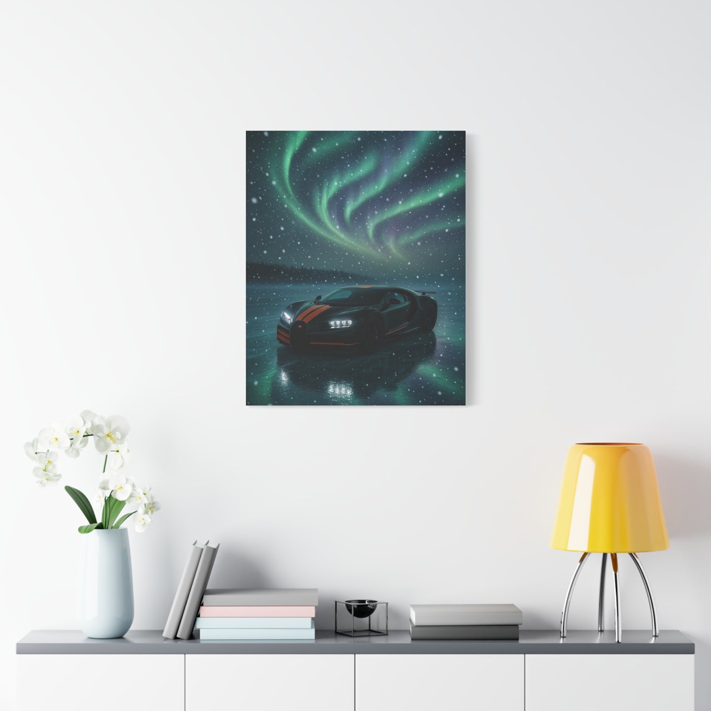 Canvas Print - Bugatti Chiron Skating on Ice under Aurora Lights