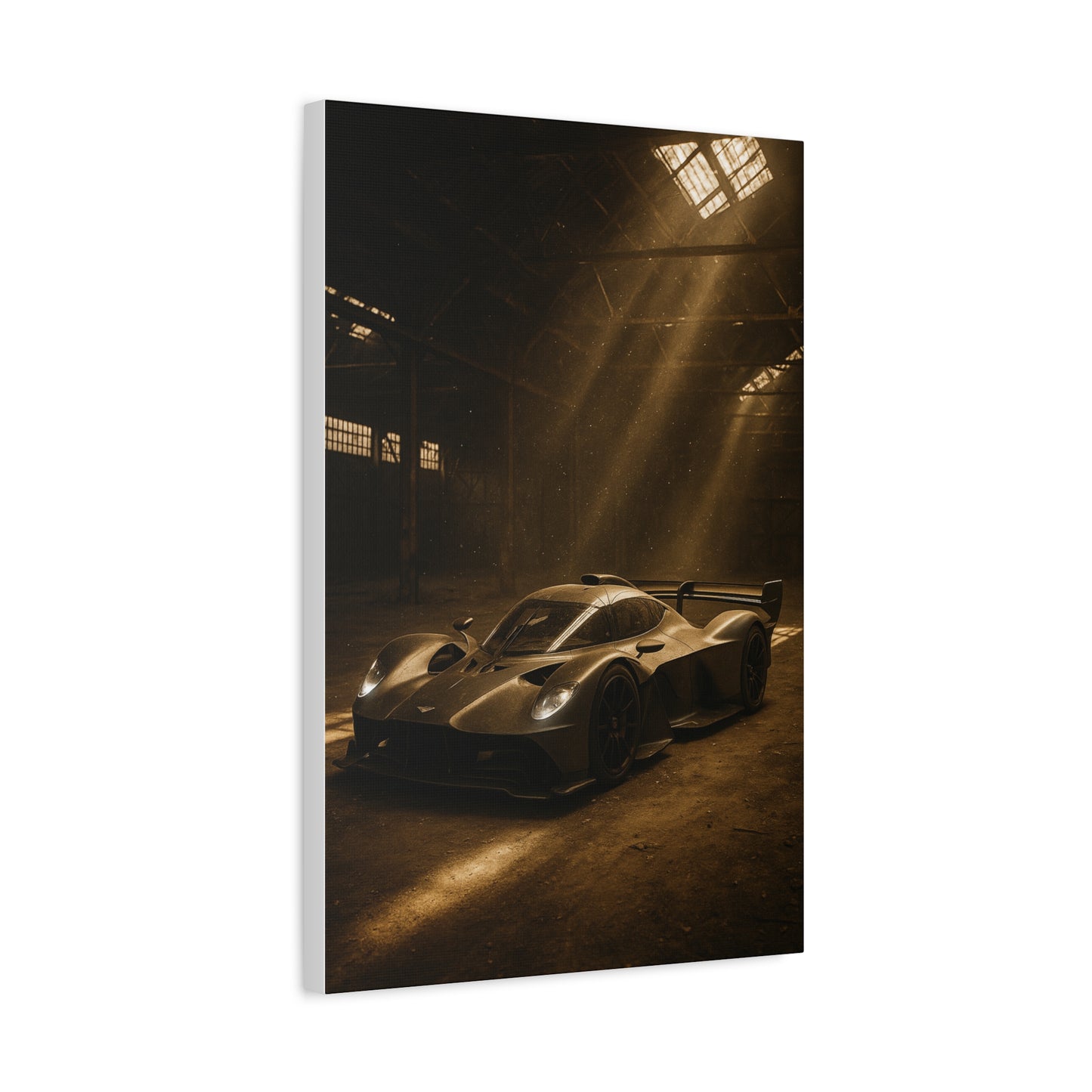 Canvas Print - Aston Martin Valkyrie AMR Pro in a dusty barn