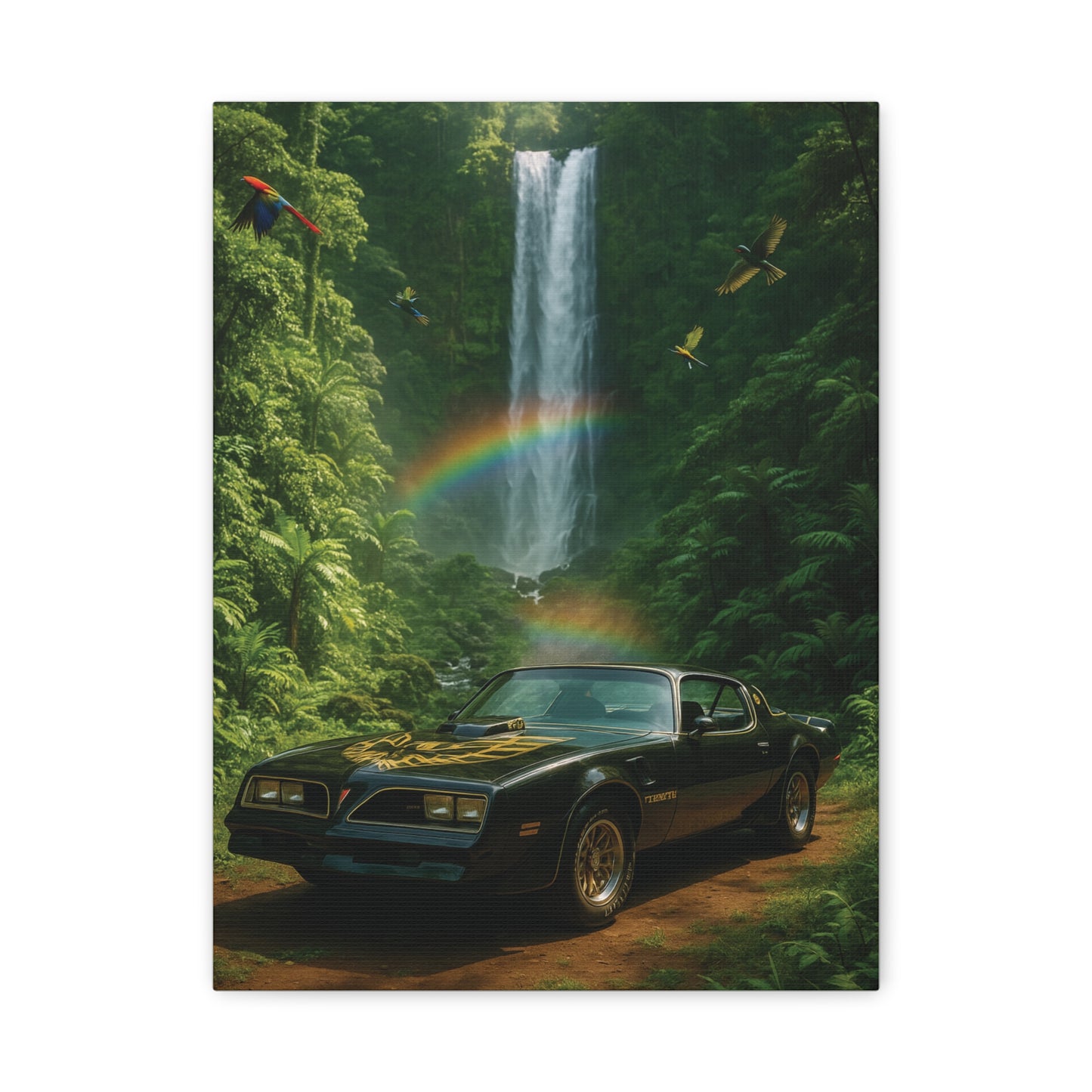 Canvas Print - Pontiac Firebird Trans Am driving through the jungle