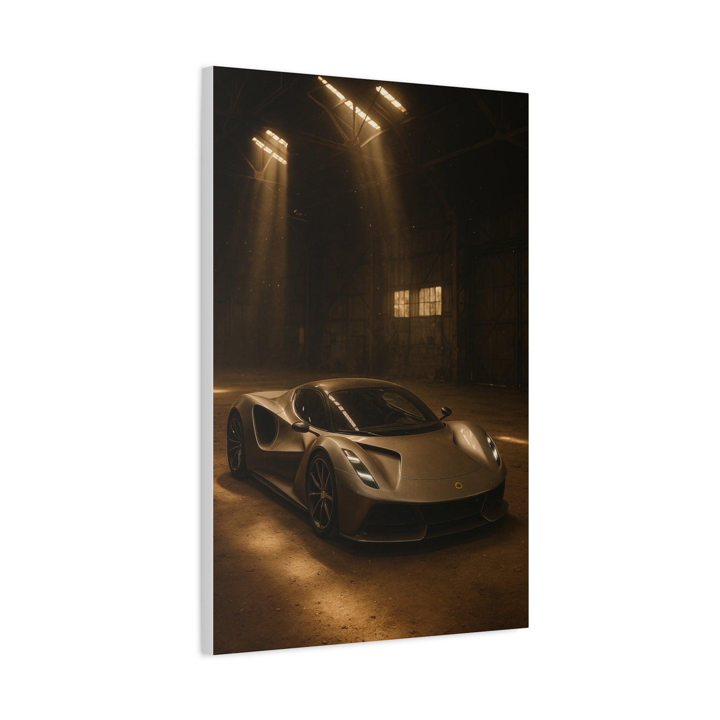Canvas Print - Lotus Evija in a dusty barn