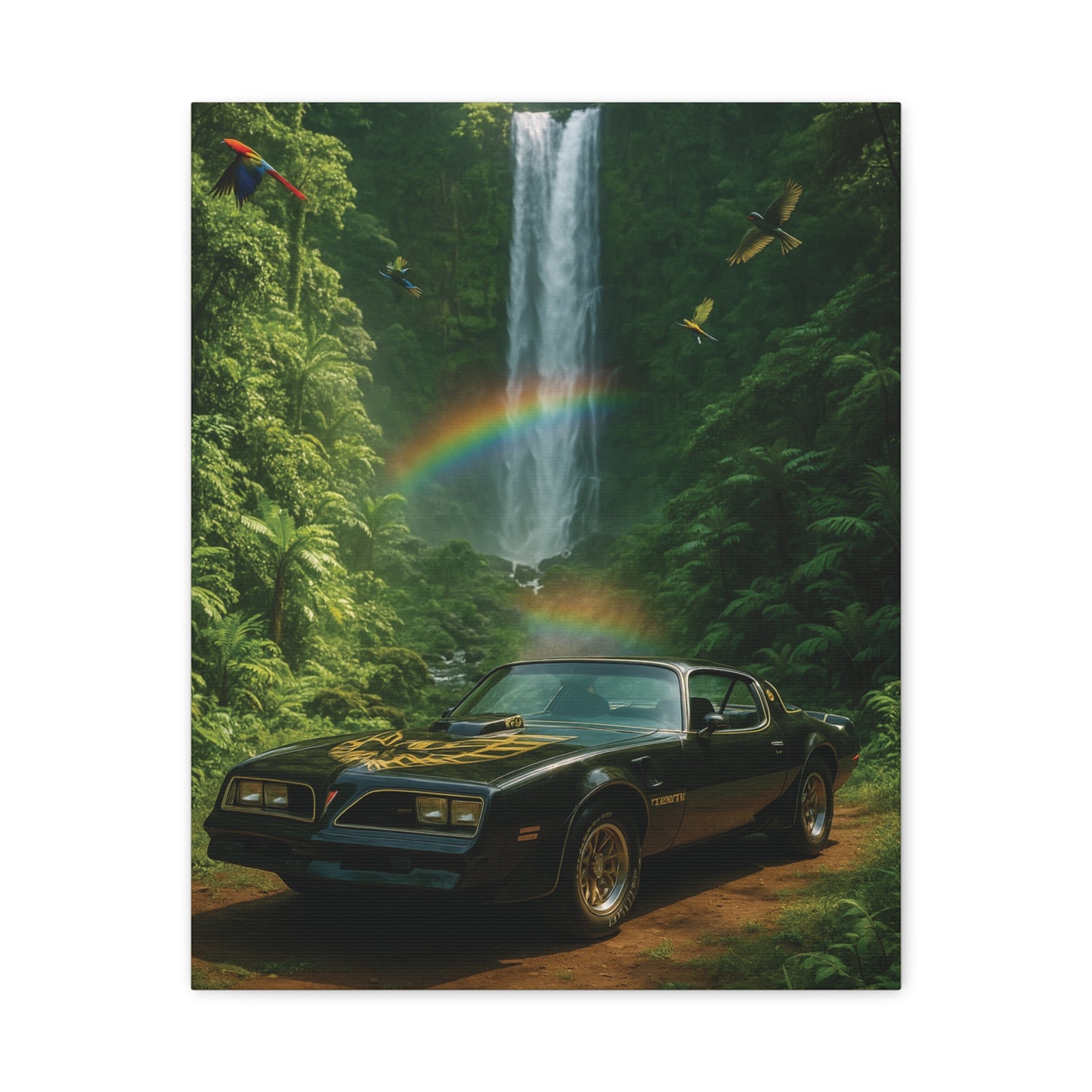 Canvas Print - Pontiac Firebird Trans Am driving through the jungle
