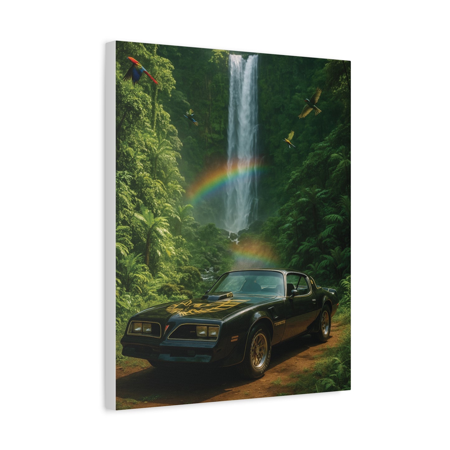 Canvas Print - Pontiac Firebird Trans Am driving through the jungle