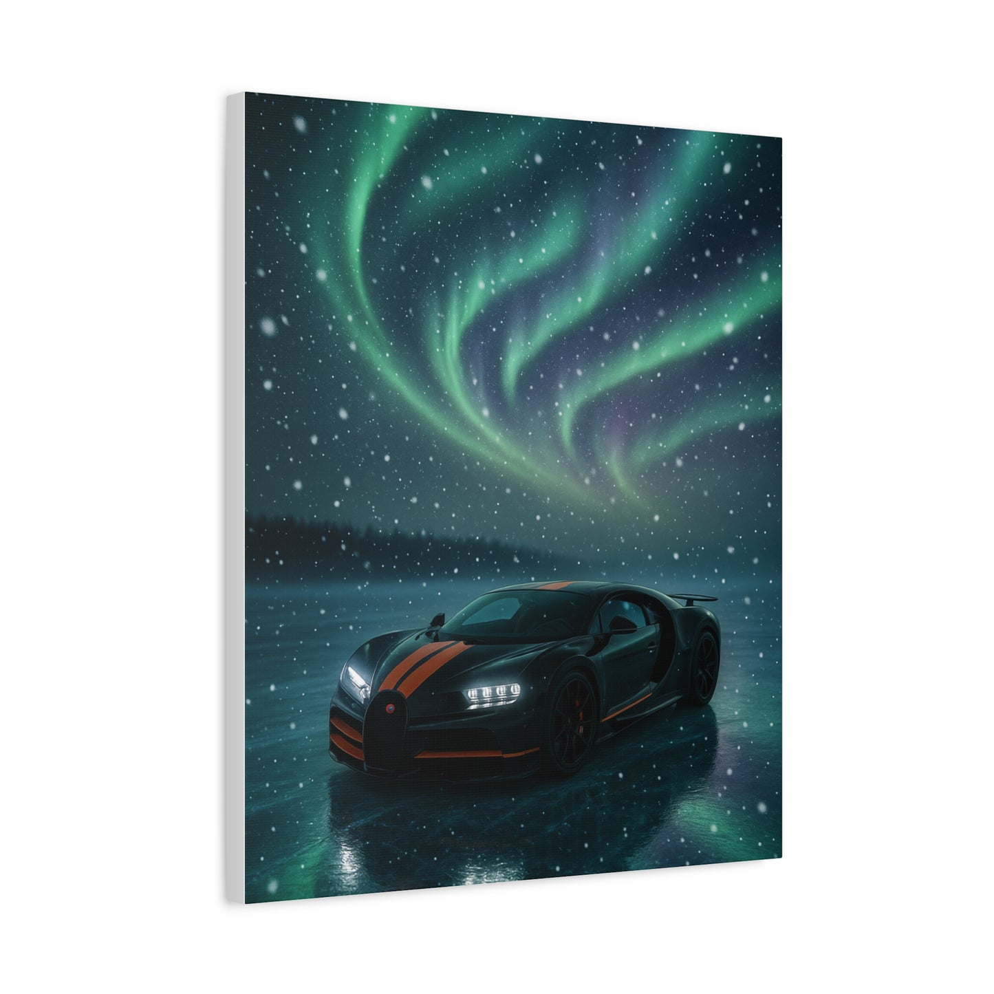 Canvas Print - Bugatti Chiron Skating on Ice under Aurora Lights