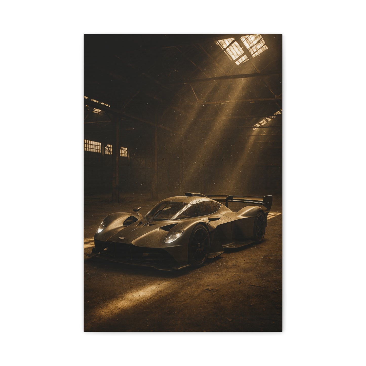 Canvas Print - Aston Martin Valkyrie AMR Pro in a dusty barn