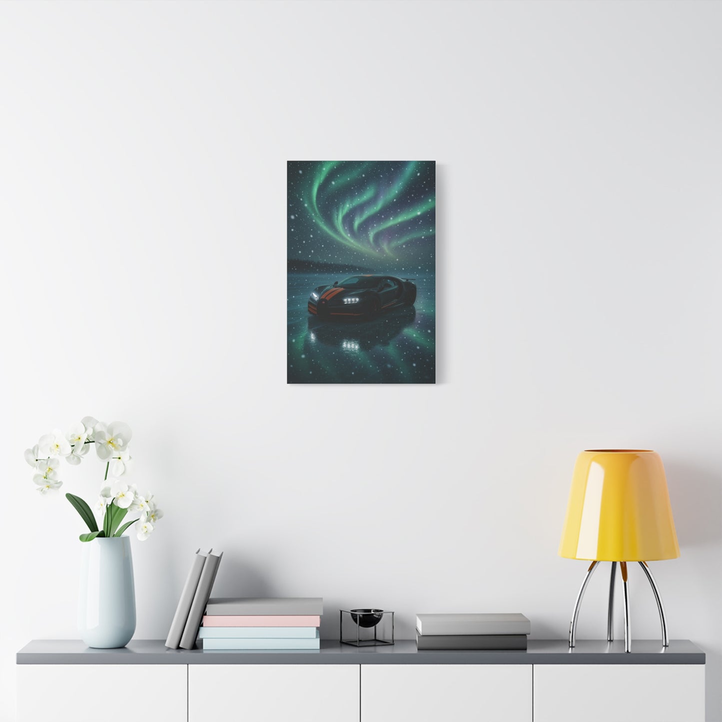 Canvas Print - Bugatti Chiron Skating on Ice under Aurora Lights