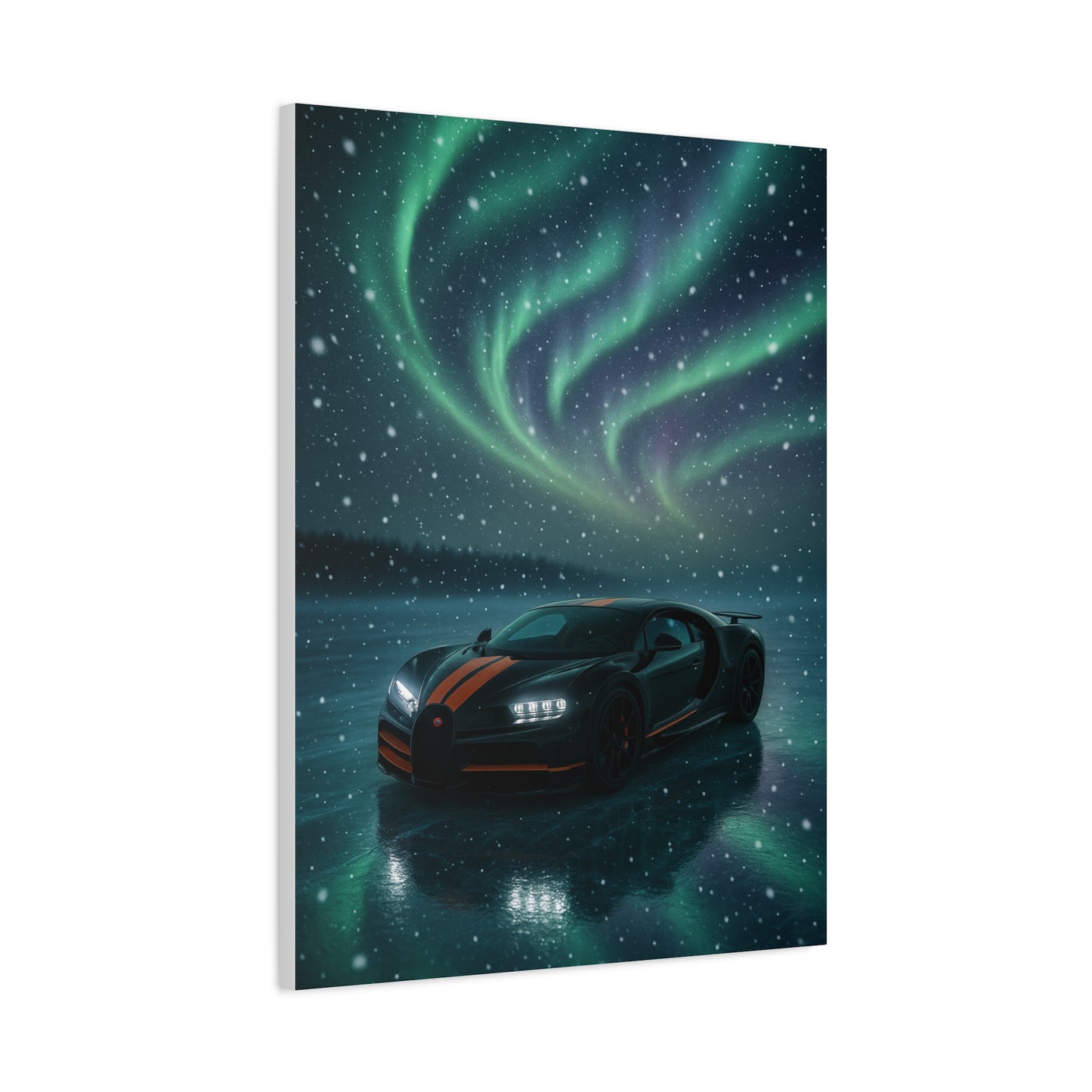 Canvas Print - Bugatti Chiron Skating on Ice under Aurora Lights