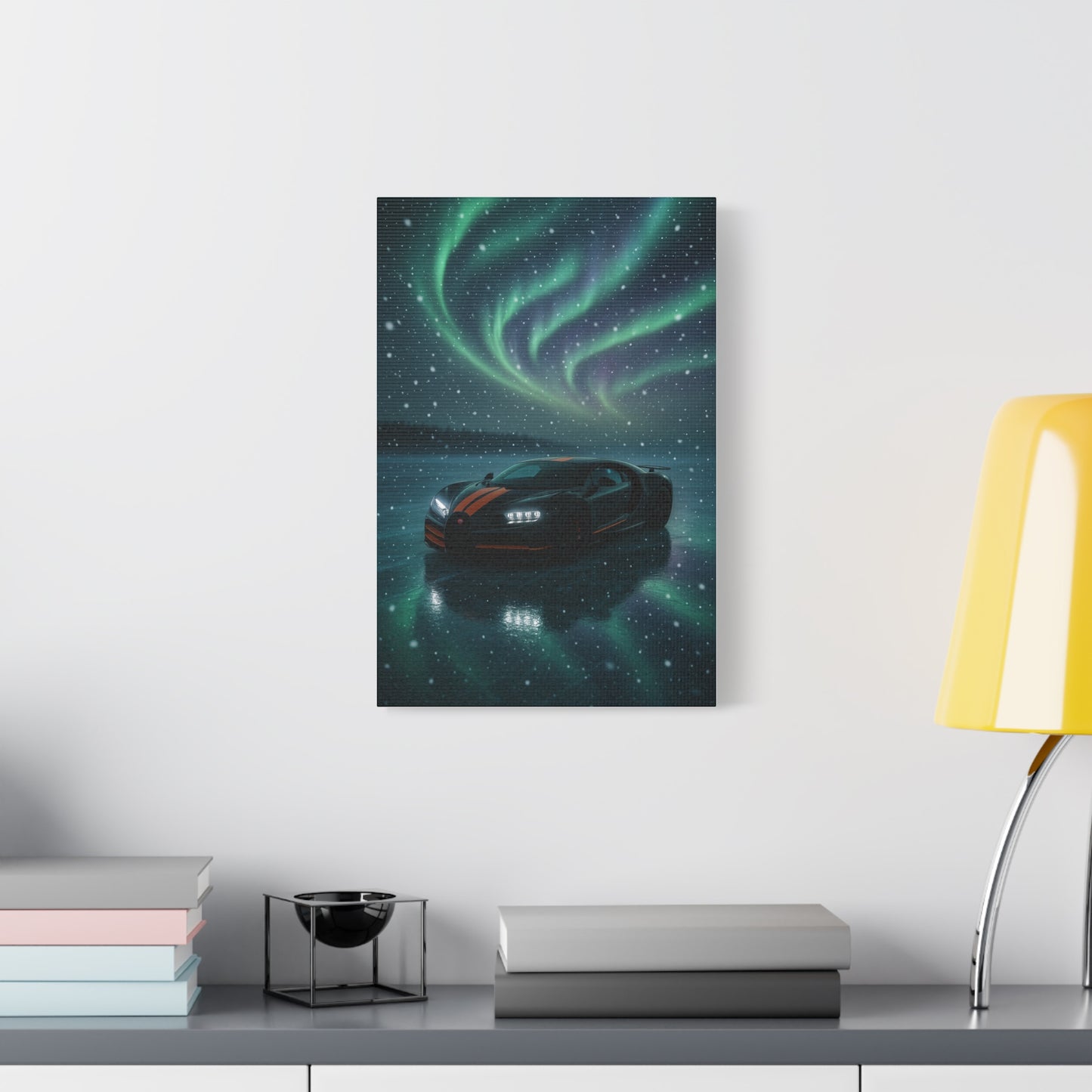 Canvas Print - Bugatti Chiron Skating on Ice under Aurora Lights