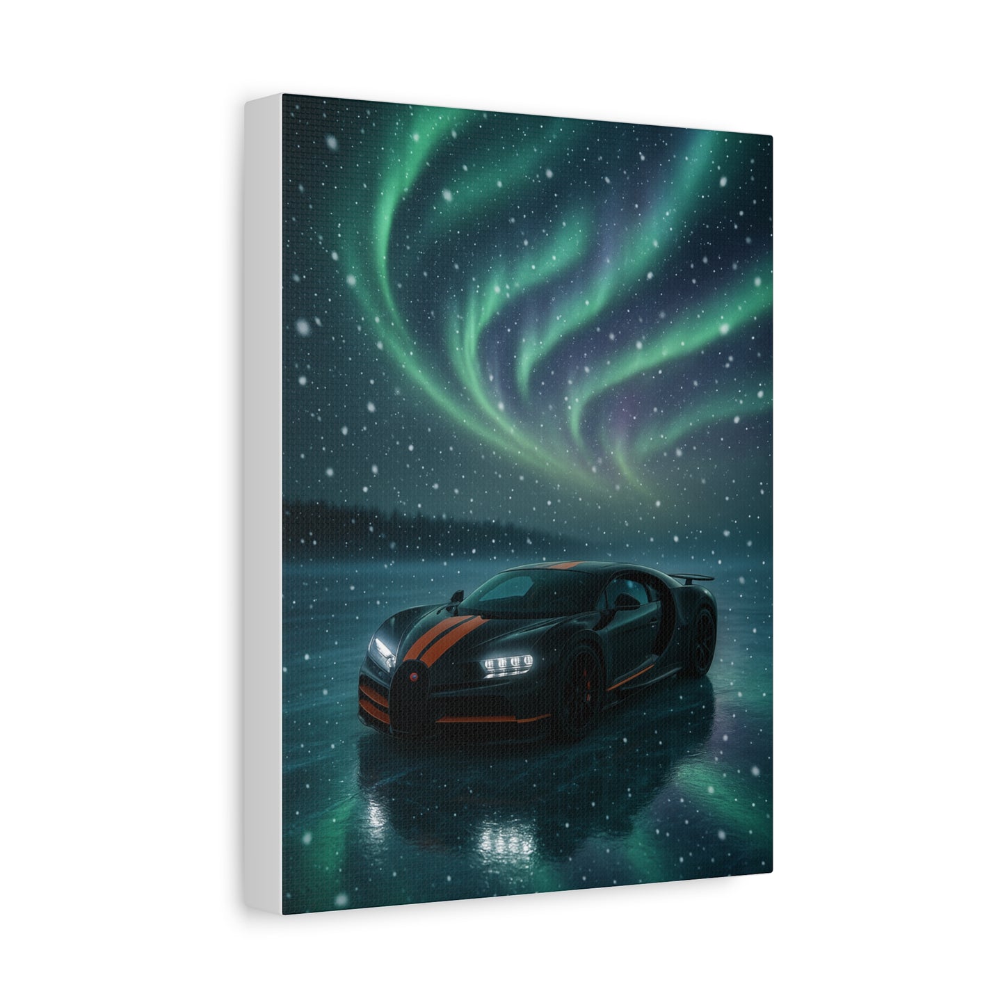 Canvas Print - Bugatti Chiron Skating on Ice under Aurora Lights