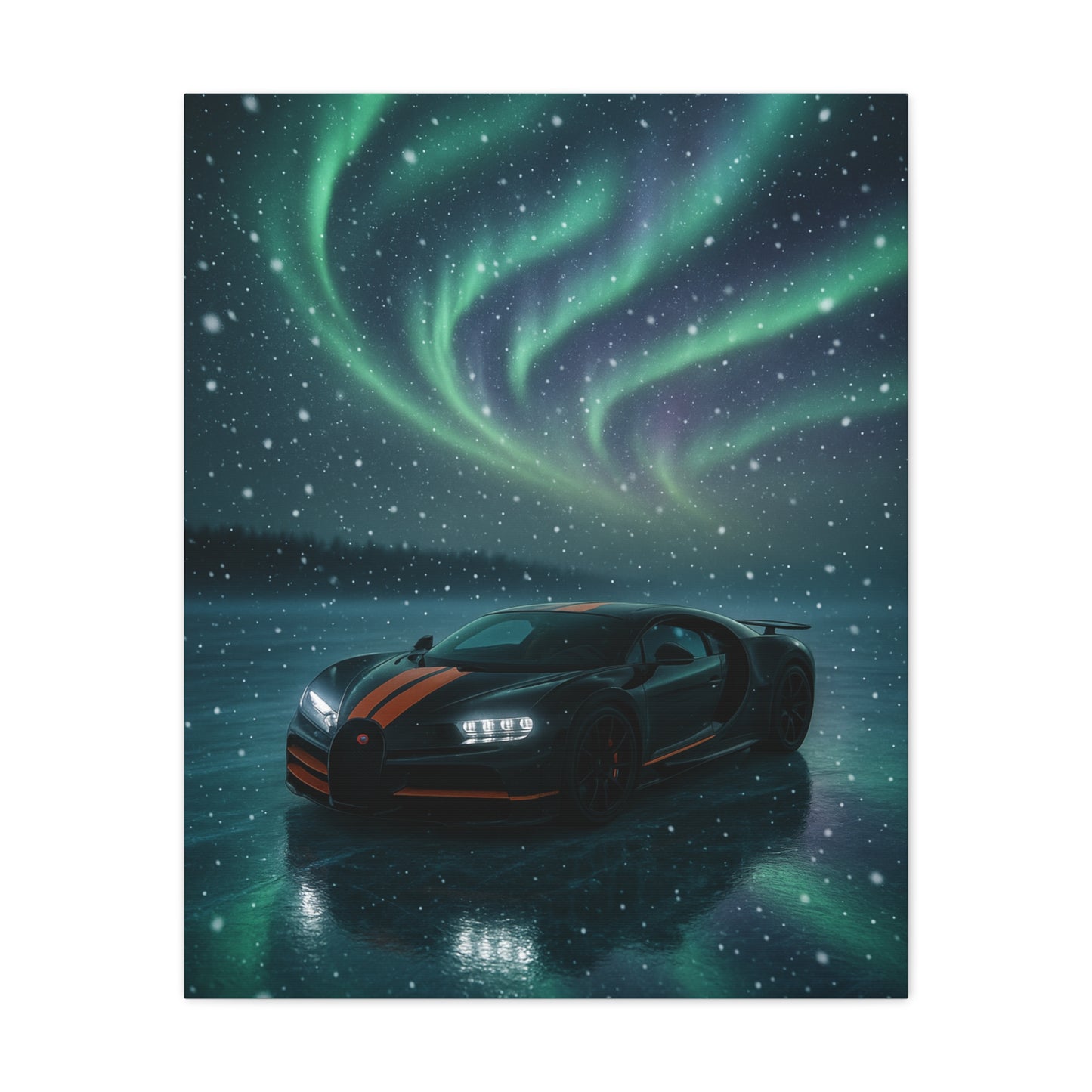 Canvas Print - Bugatti Chiron Skating on Ice under Aurora Lights