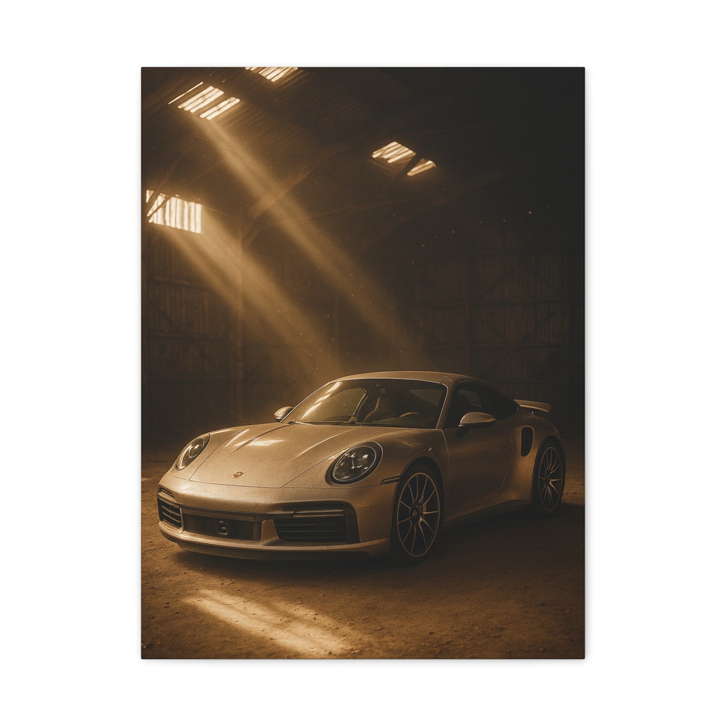Canvas Print - Porsche 911 Turbo S(992) in a dusty barn