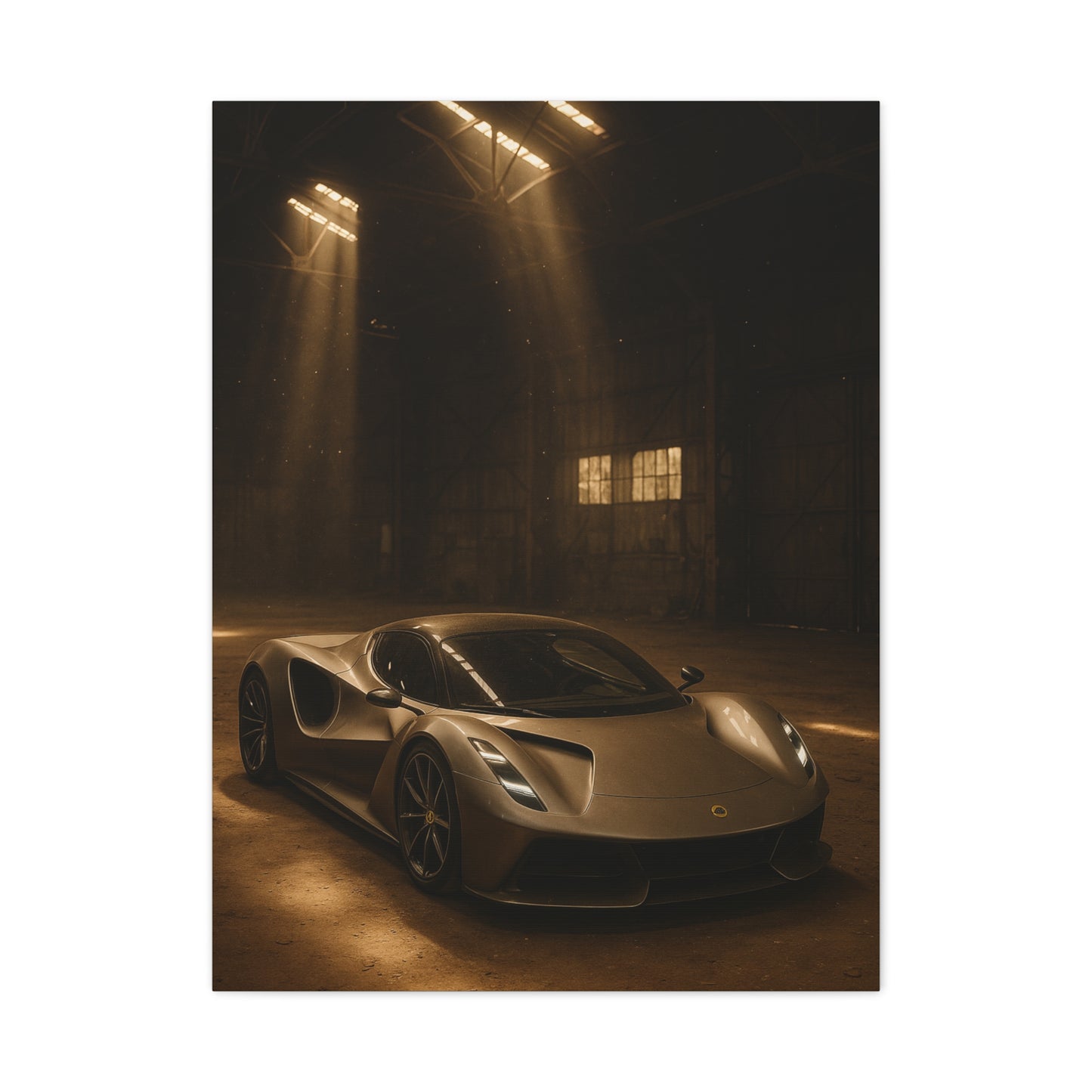 Canvas Print - Lotus Evija in a dusty barn