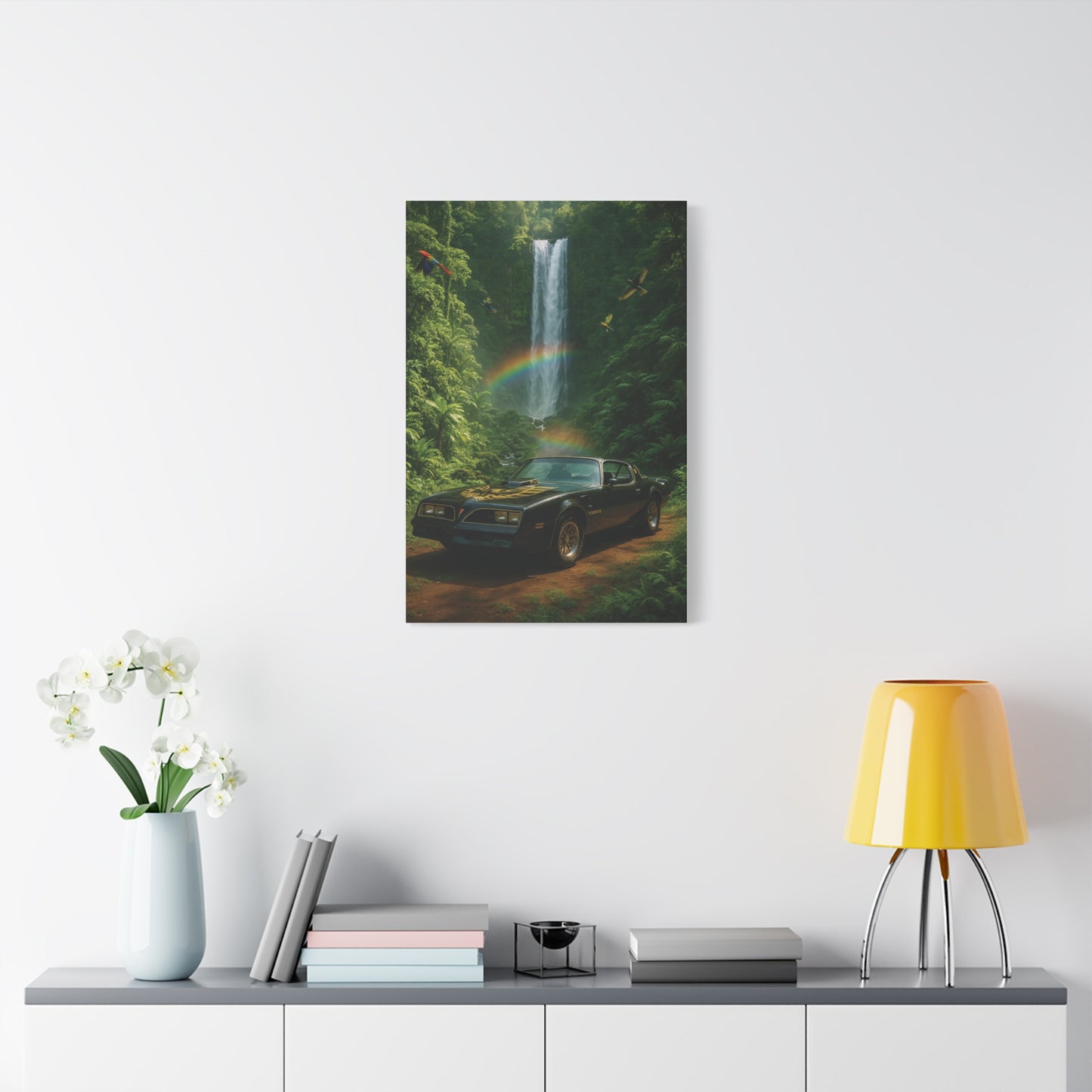 Canvas Print - Pontiac Firebird Trans Am driving through the jungle