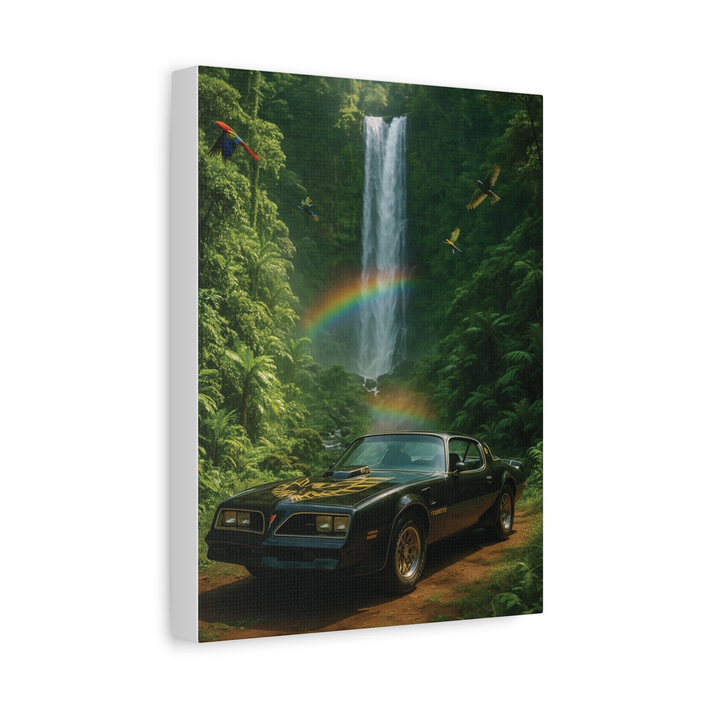 Canvas Print - Pontiac Firebird Trans Am driving through the jungle