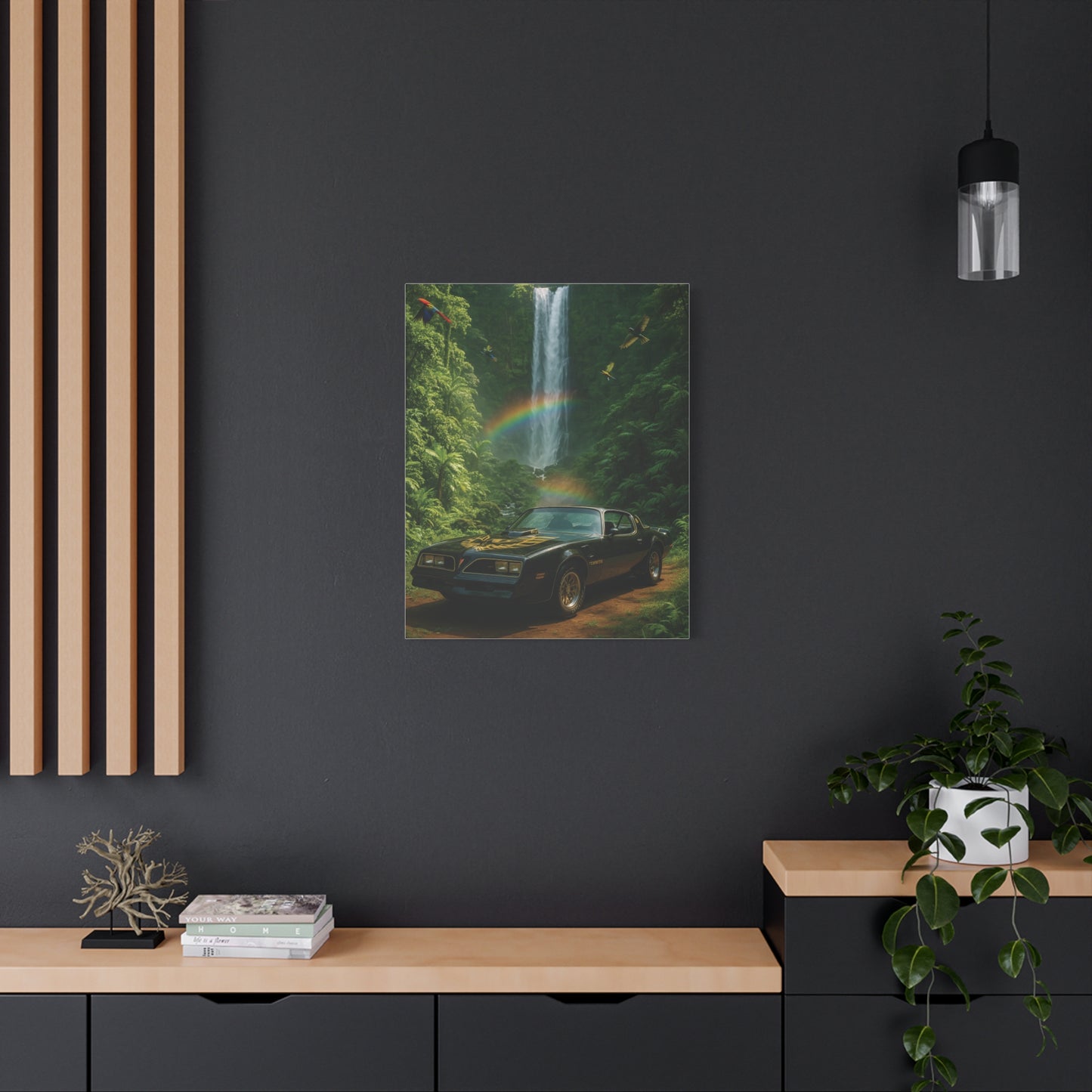 Canvas Print - Pontiac Firebird Trans Am driving through the jungle