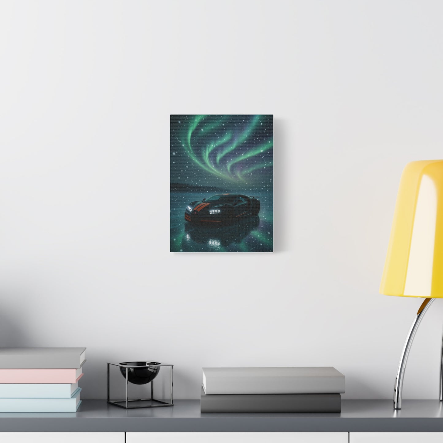Canvas Print - Bugatti Chiron Skating on Ice under Aurora Lights