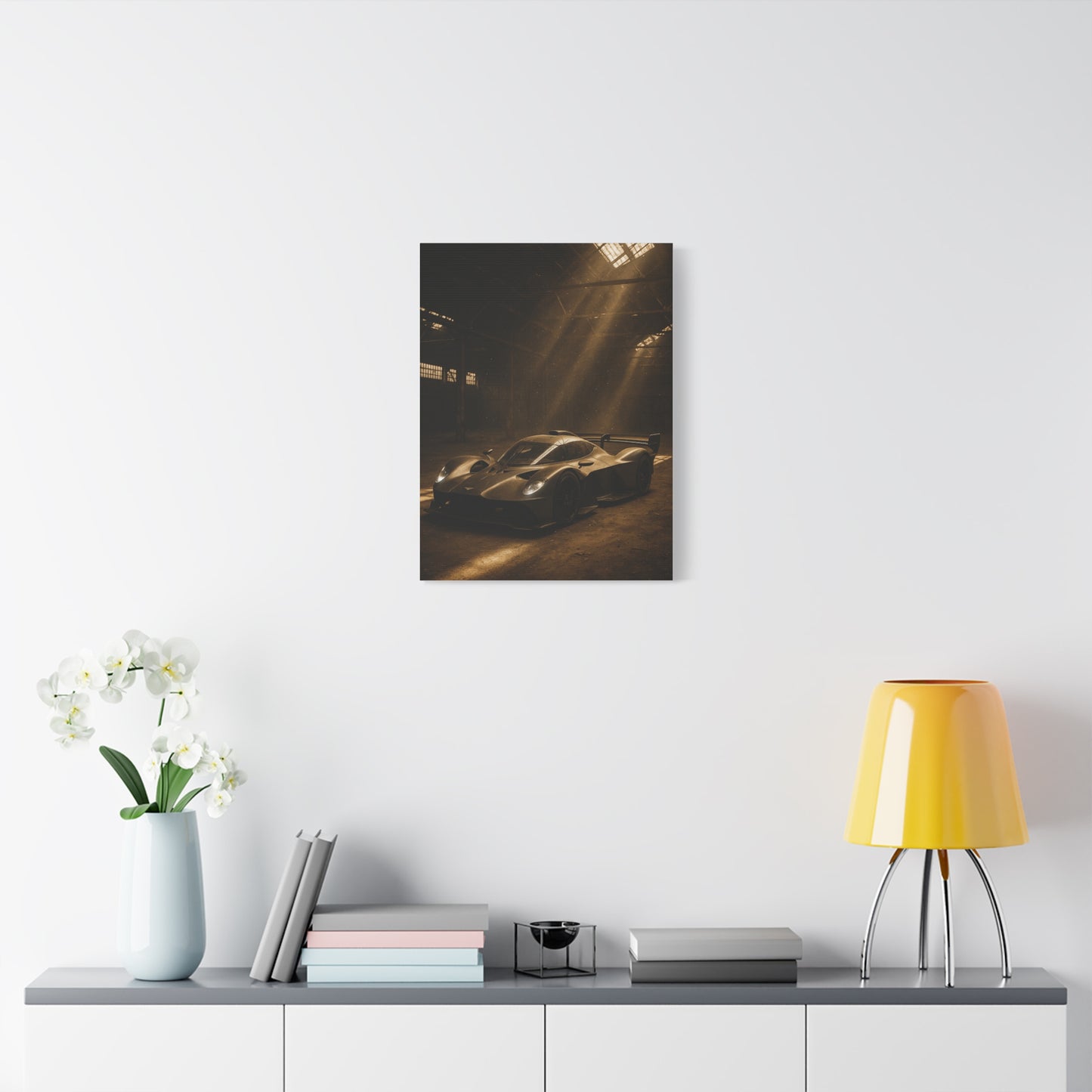 Canvas Print - Aston Martin Valkyrie AMR Pro in a dusty barn