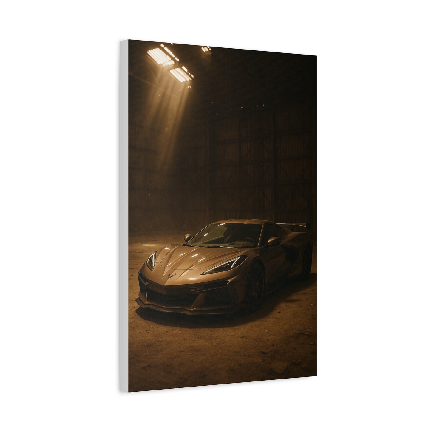 Canvas Print - Corevette C8 Z06 in a dusty barn