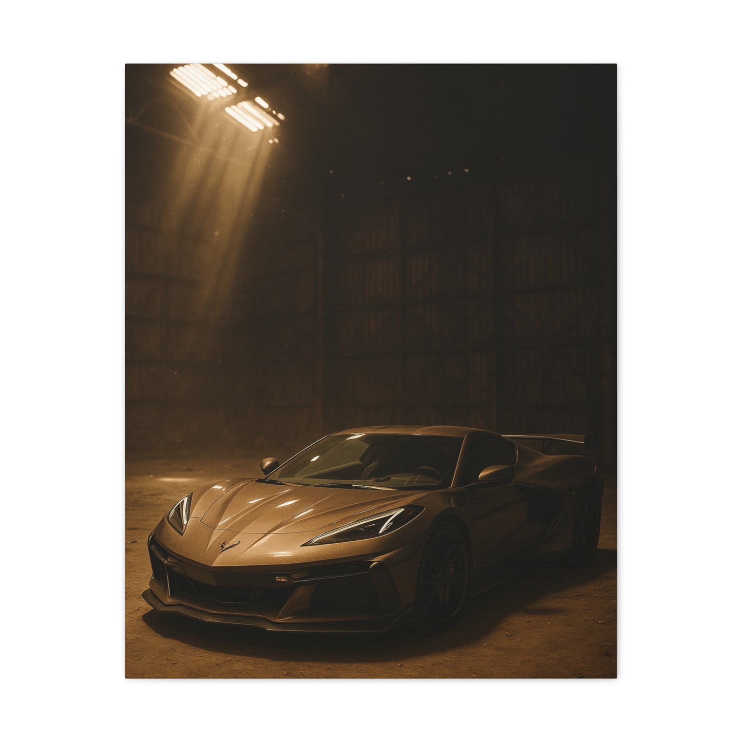 Canvas Print - Corevette C8 Z06 in a dusty barn