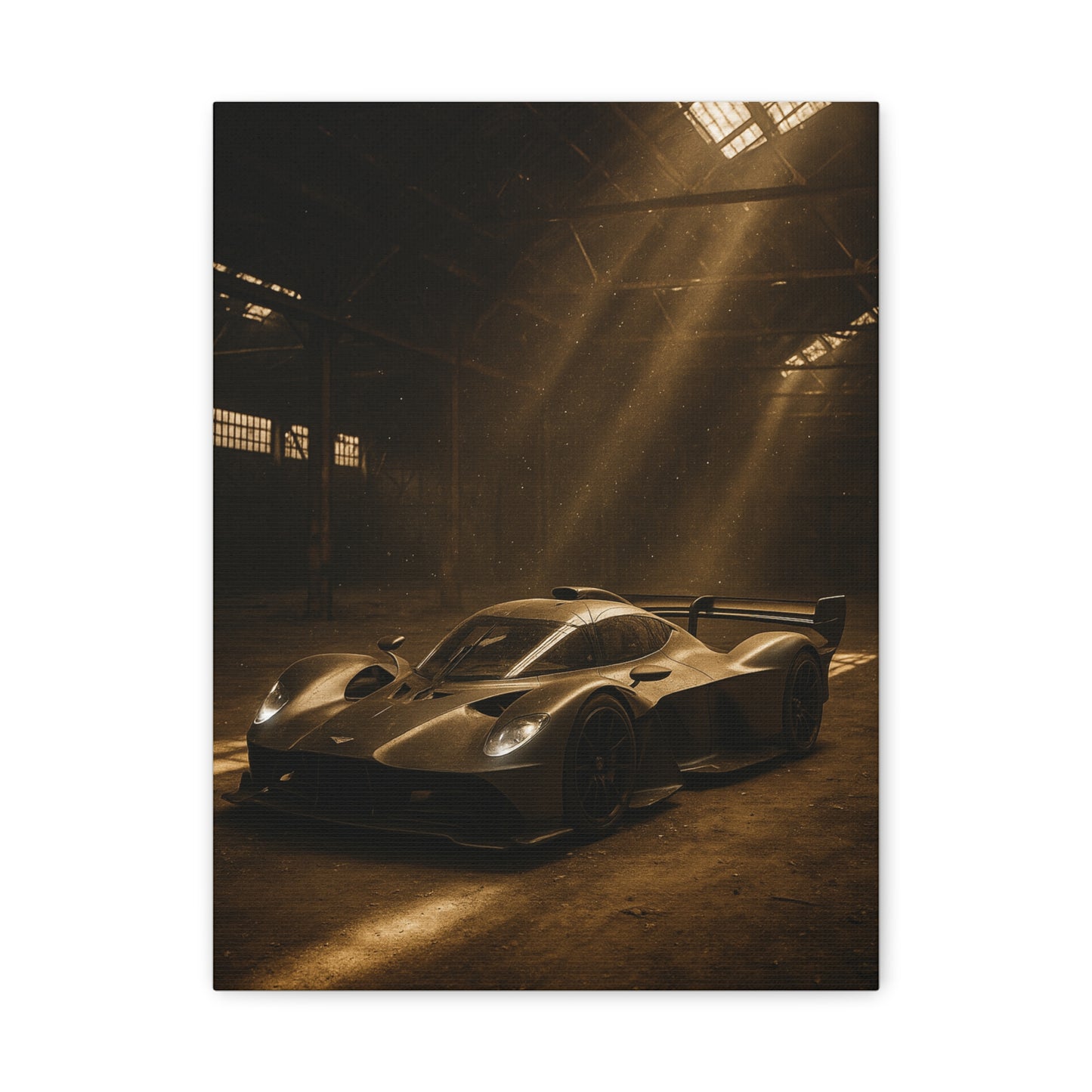 Canvas Print - Aston Martin Valkyrie AMR Pro in a dusty barn