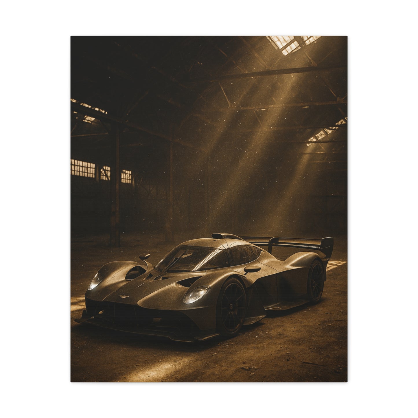 Canvas Print - Aston Martin Valkyrie AMR Pro in a dusty barn