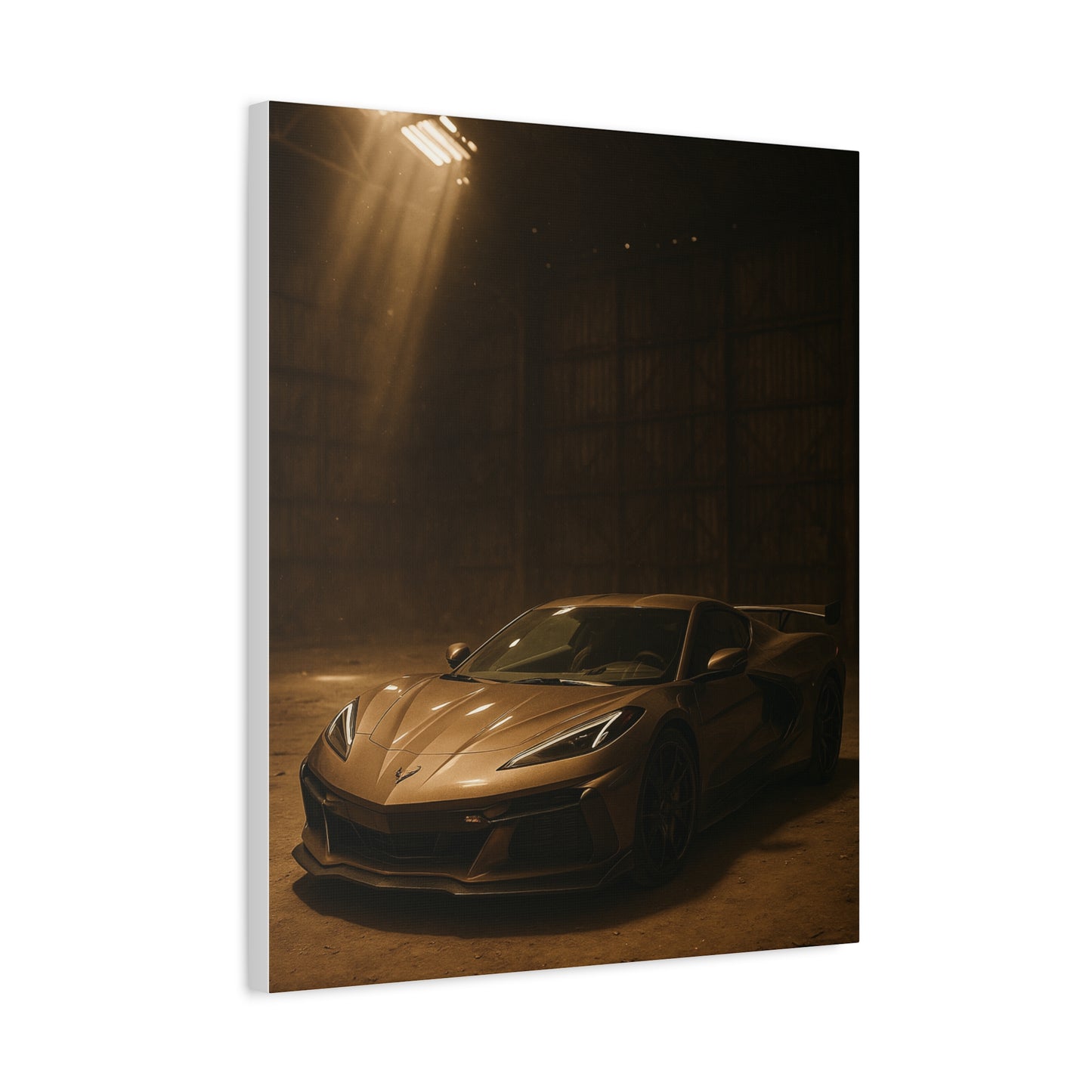 Canvas Print - Corevette C8 Z06 in a dusty barn