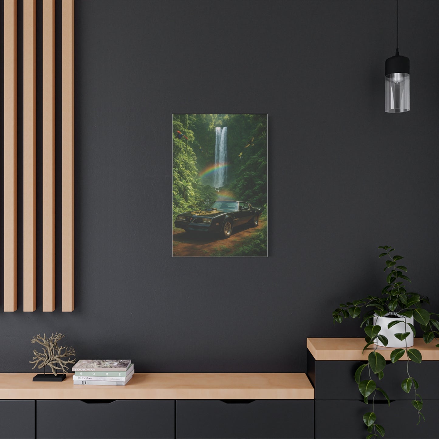 Canvas Print - Pontiac Firebird Trans Am driving through the jungle