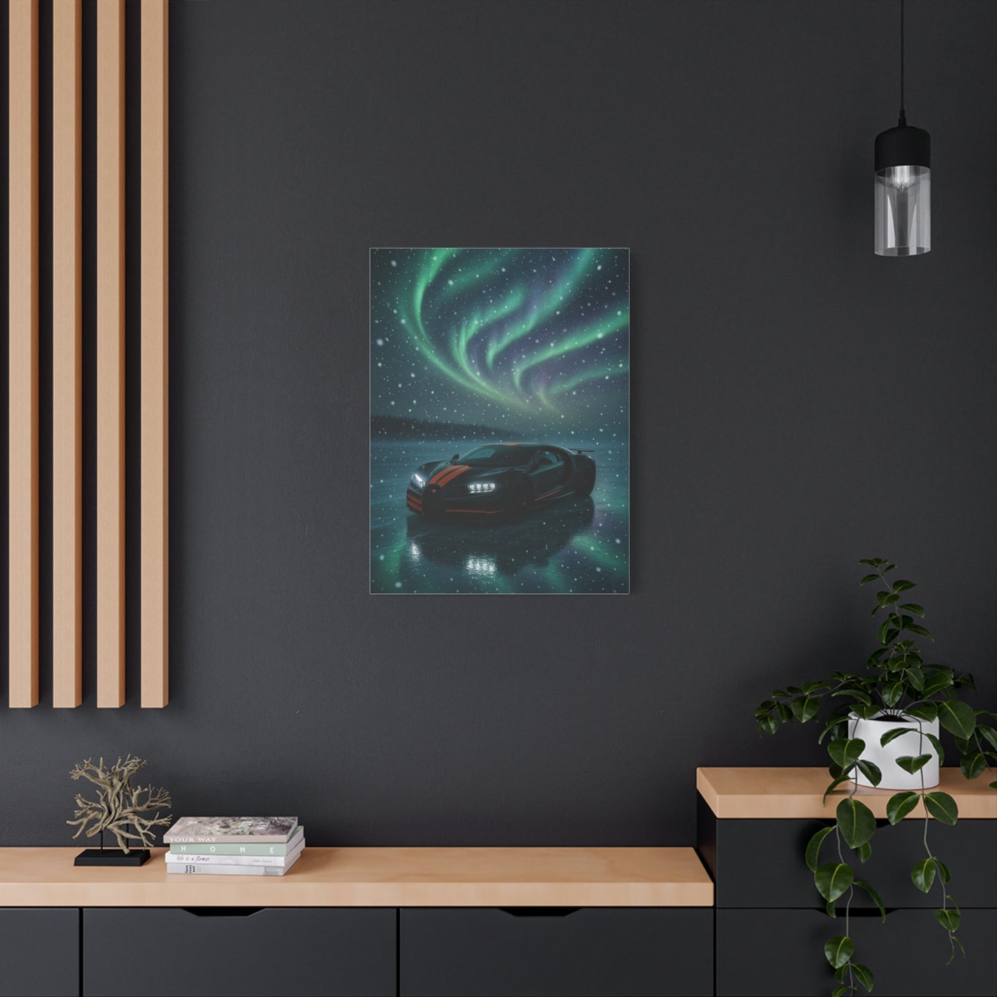 Canvas Print - Bugatti Chiron Skating on Ice under Aurora Lights