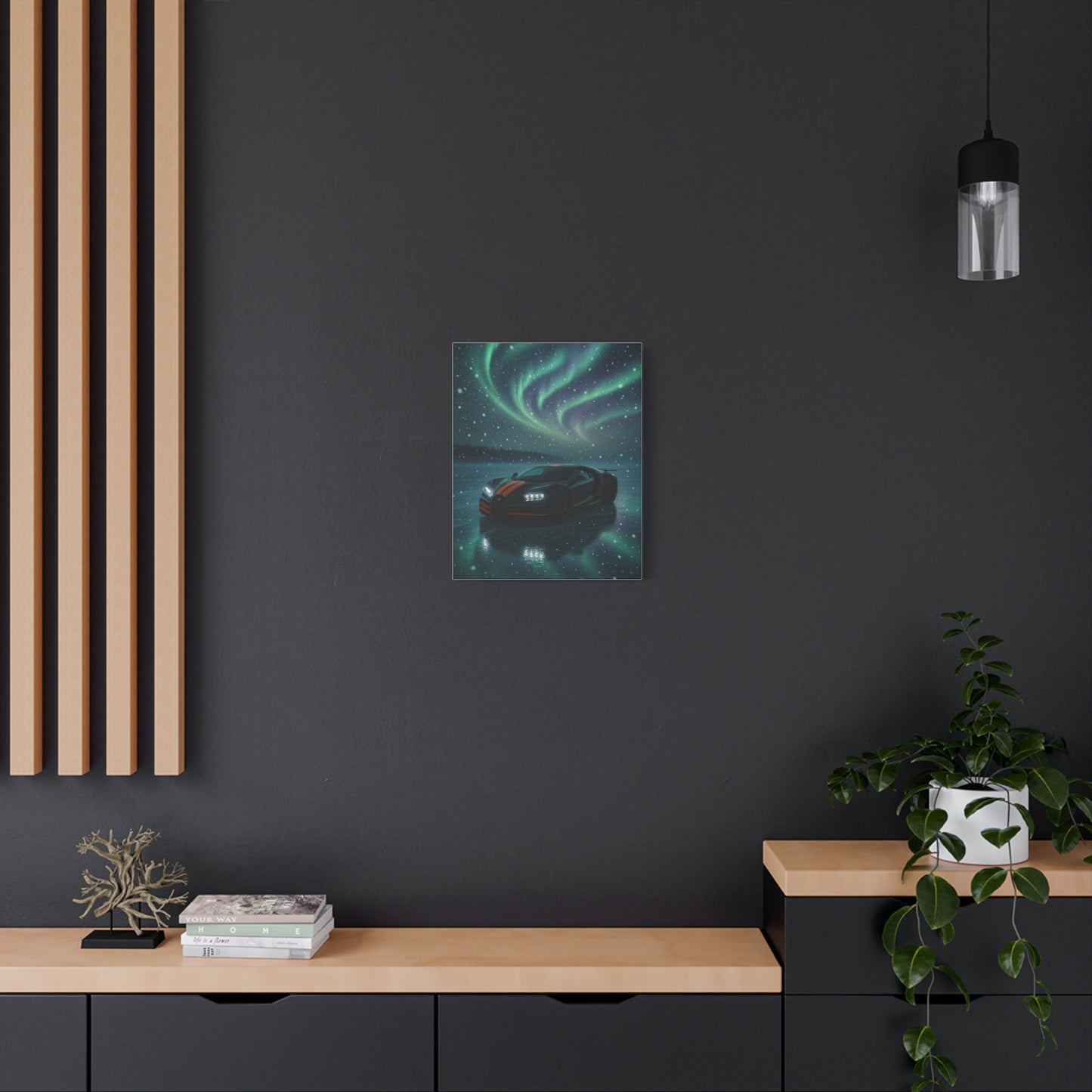 Canvas Print - Bugatti Chiron Skating on Ice under Aurora Lights
