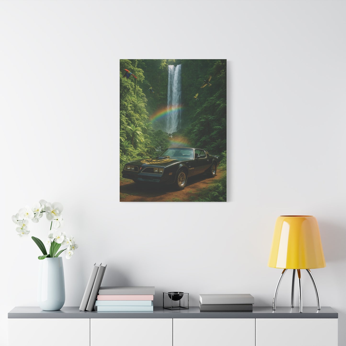 Canvas Print - Pontiac Firebird Trans Am driving through the jungle