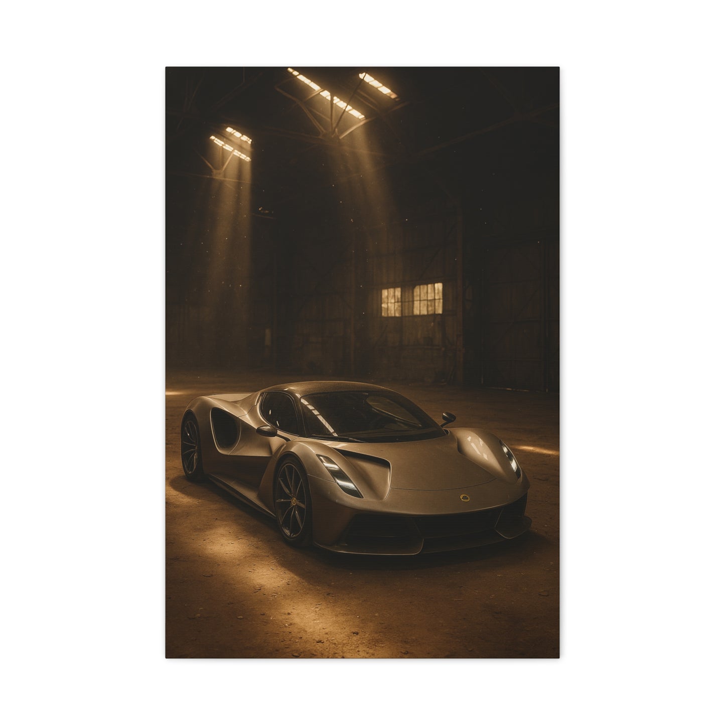 Canvas Print - Lotus Evija in a dusty barn