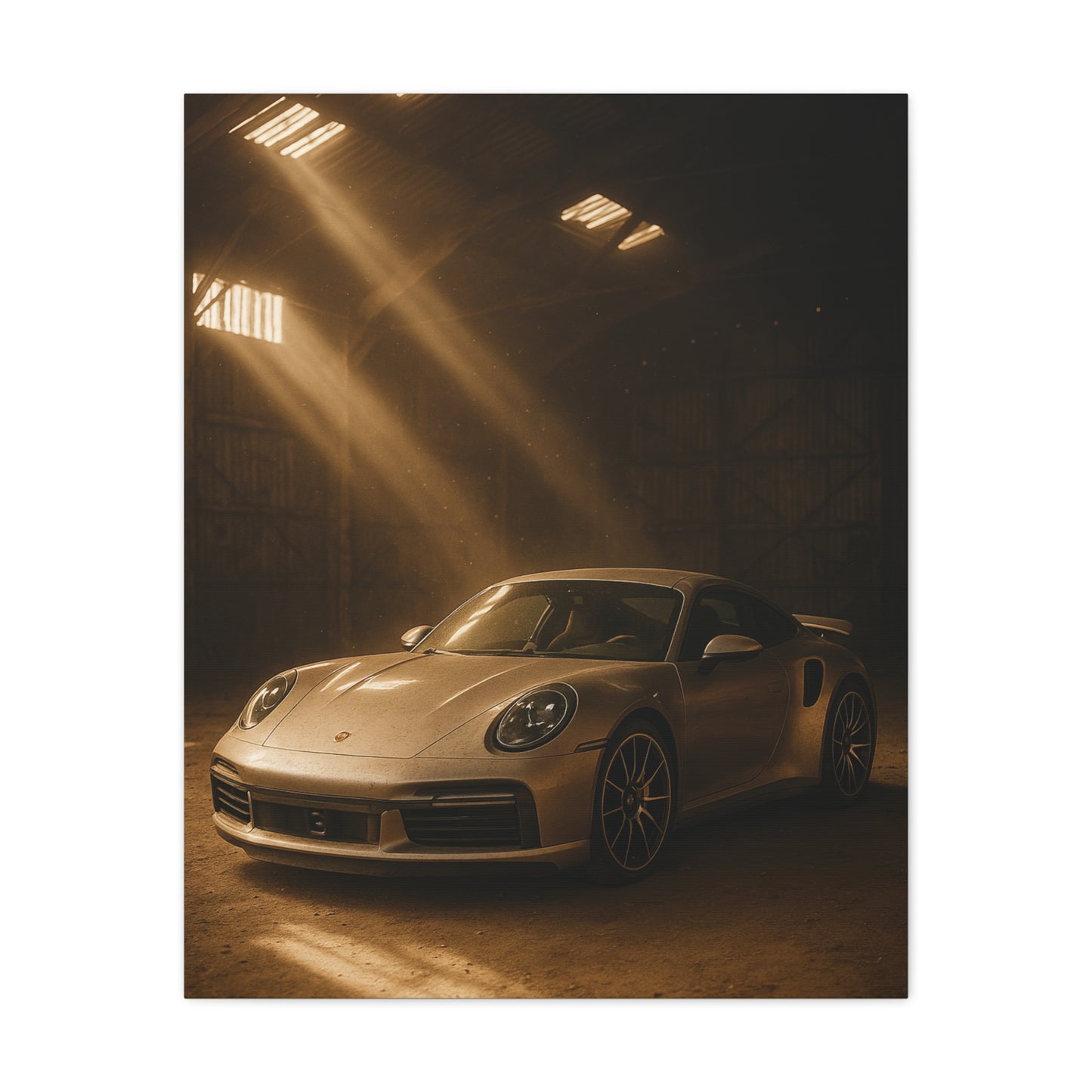 Canvas Print - Porsche 911 Turbo S(992) in a dusty barn