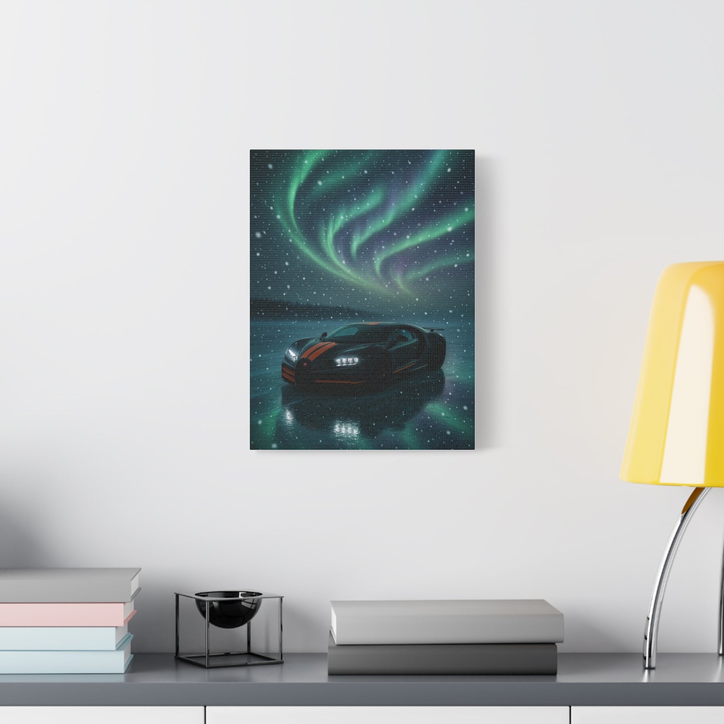 Canvas Print - Bugatti Chiron Skating on Ice under Aurora Lights