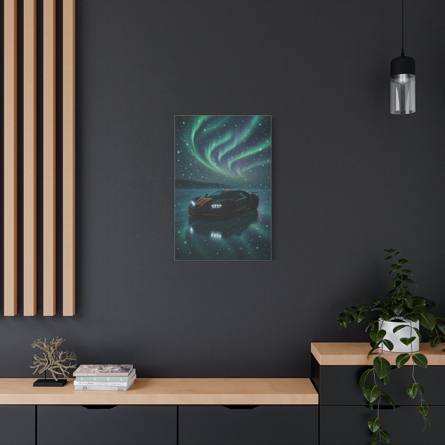 Canvas Print - Bugatti Chiron Skating on Ice under Aurora Lights