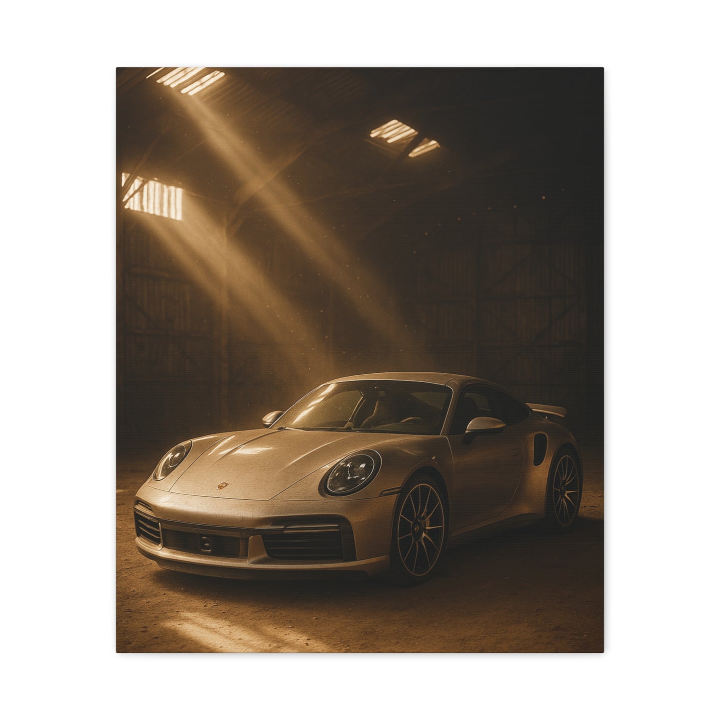 Canvas Print - Porsche 911 Turbo S(992) in a dusty barn