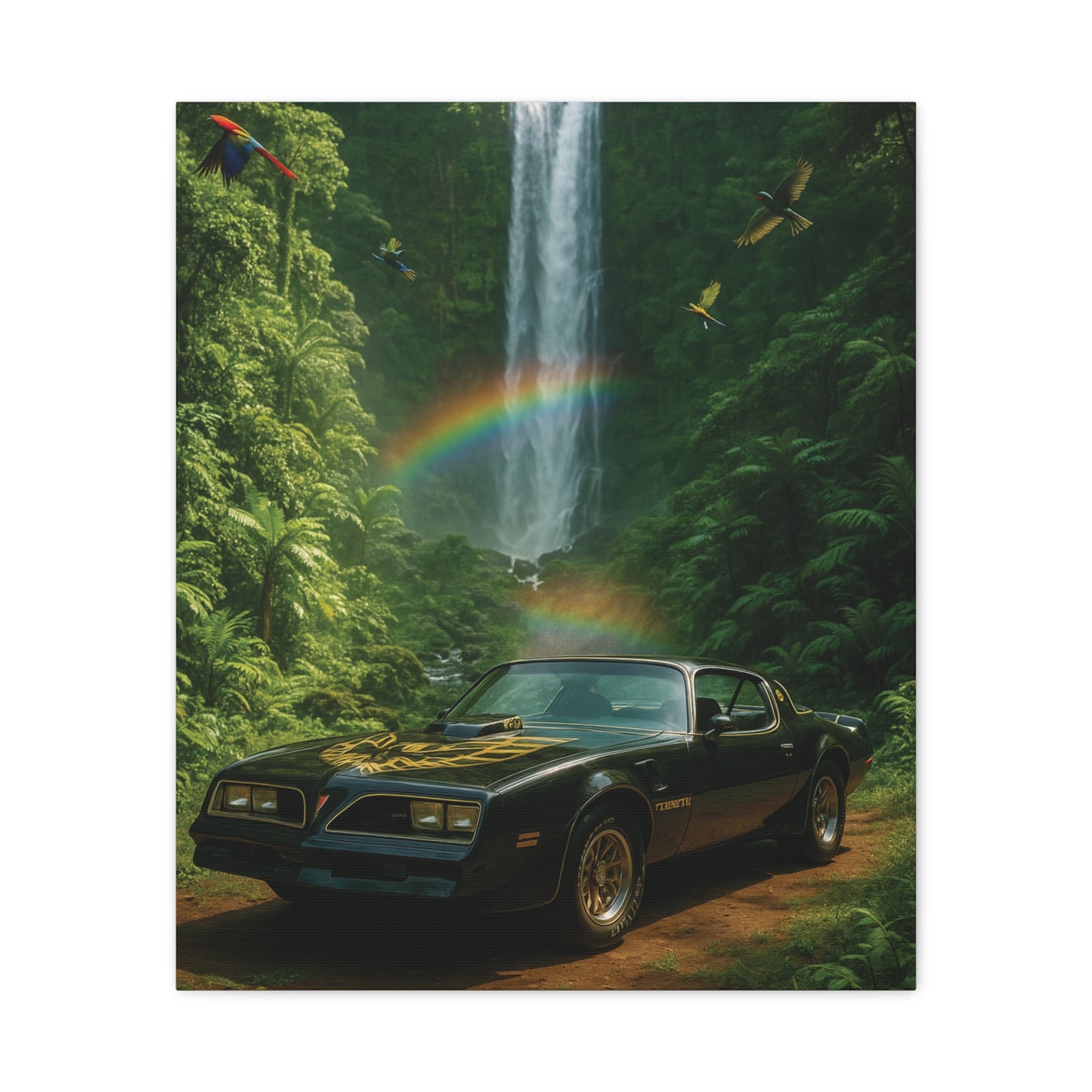 Canvas Print - Pontiac Firebird Trans Am driving through the jungle