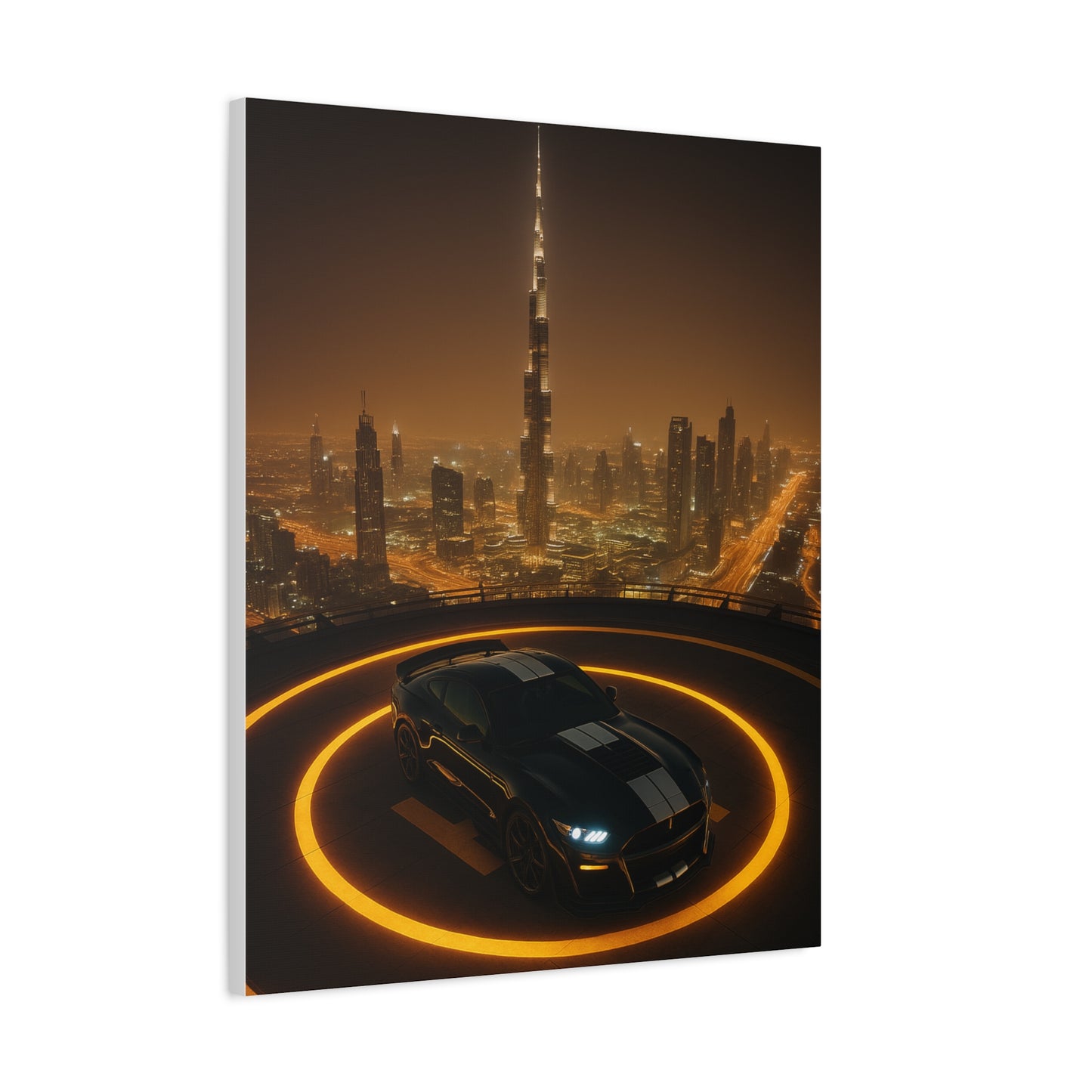 Canvas Print - Ford Mustang GT500 on Helipad Overlooking City