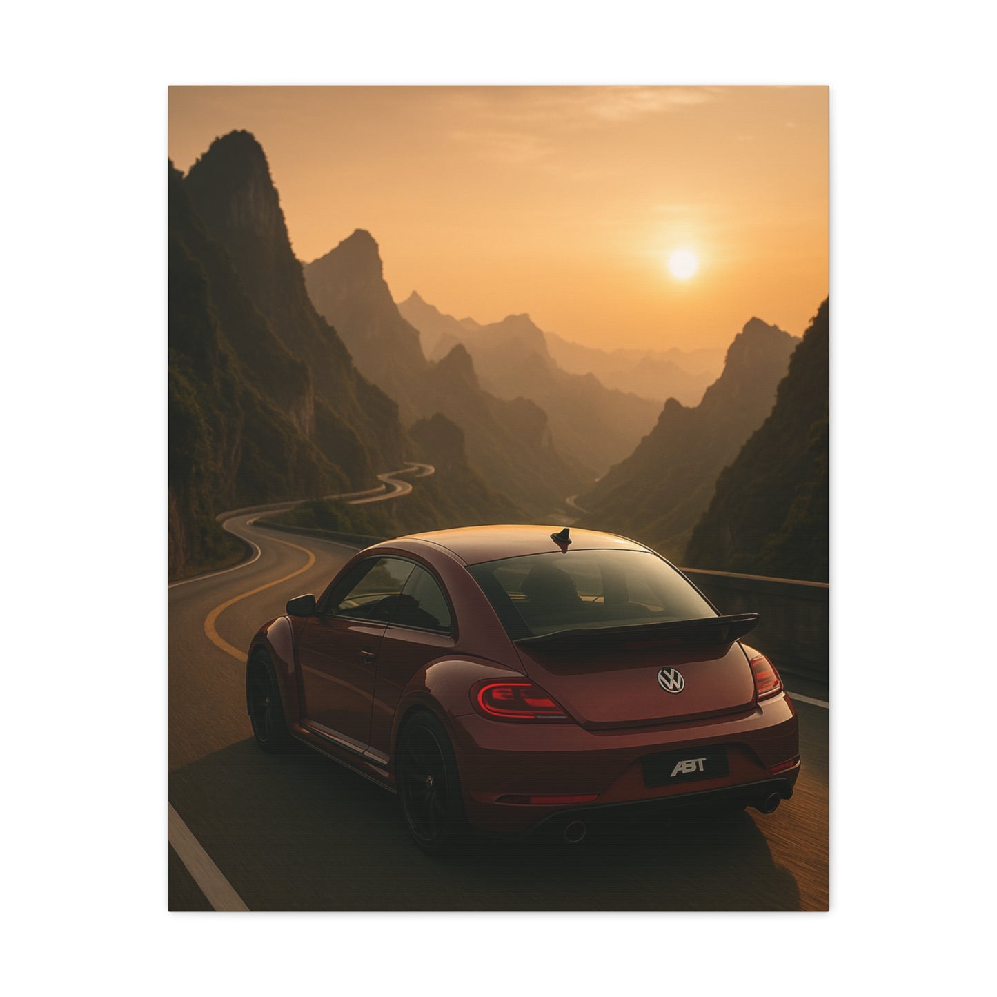Volkswagen Beetle on Tianmen Mountain Matte Canvas Print
