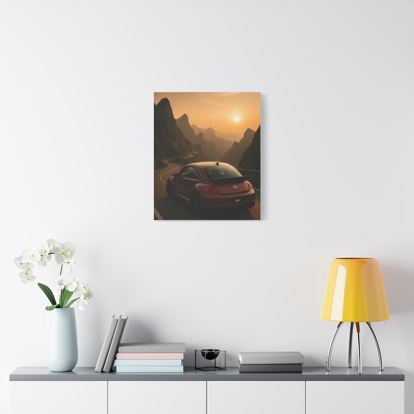 Volkswagen Beetle on Tianmen Mountain Matte Canvas Print