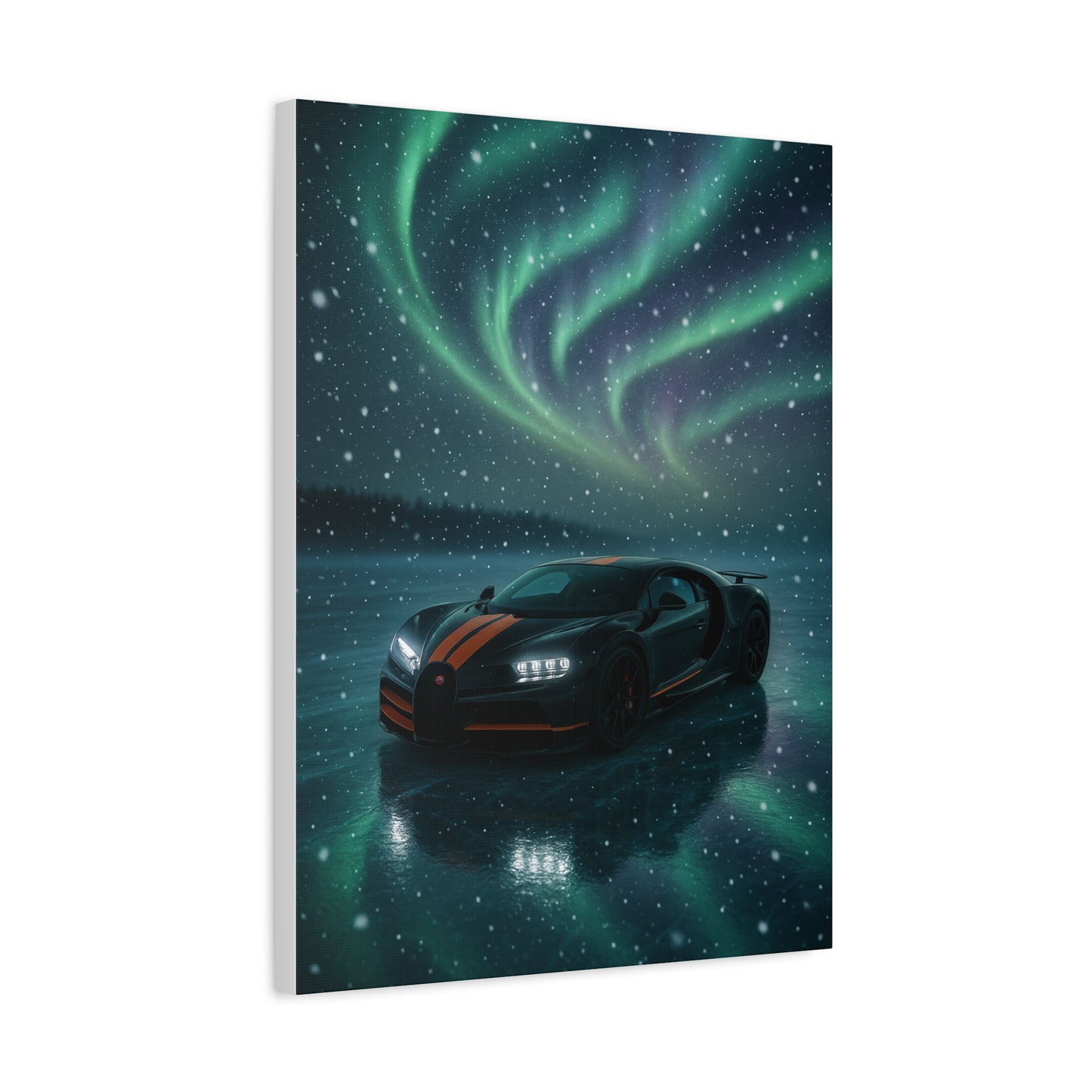 Canvas Print - Bugatti Chiron Skating on Ice under Aurora Lights