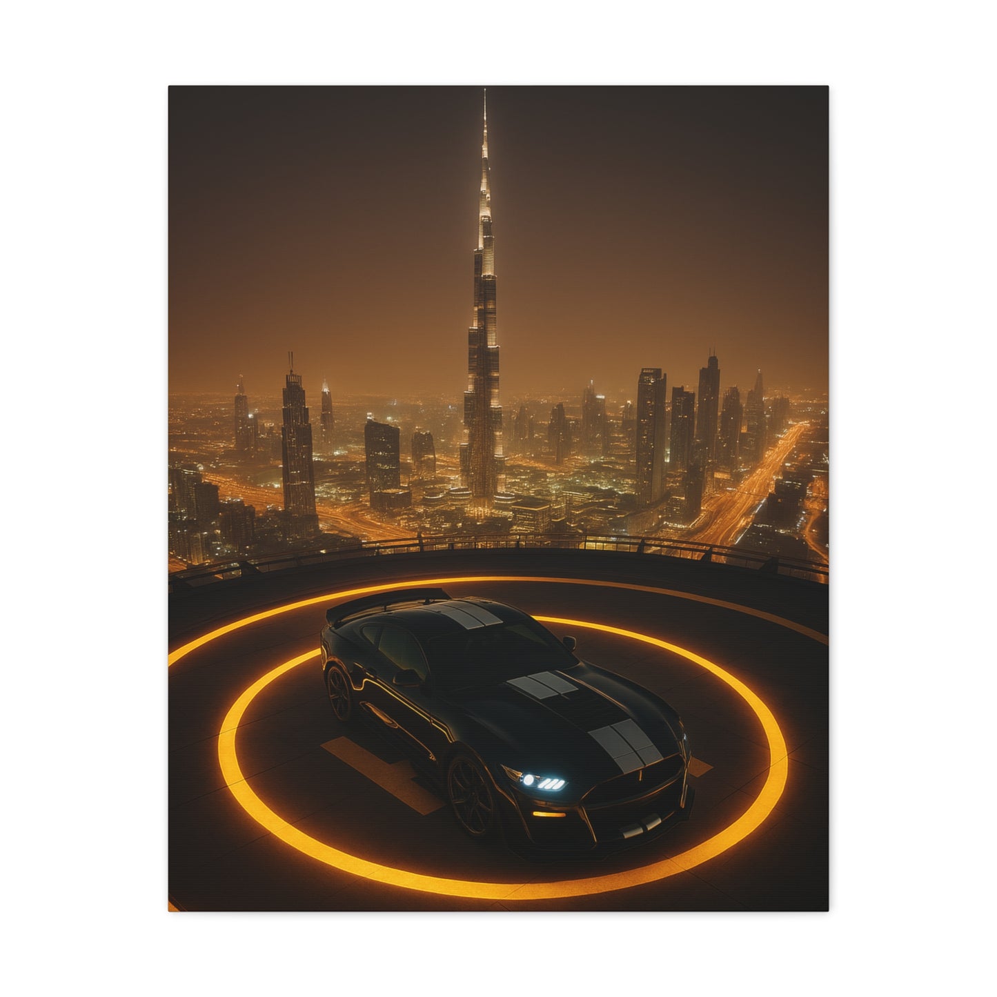 Canvas Print - Ford Mustang GT500 on Helipad Overlooking City