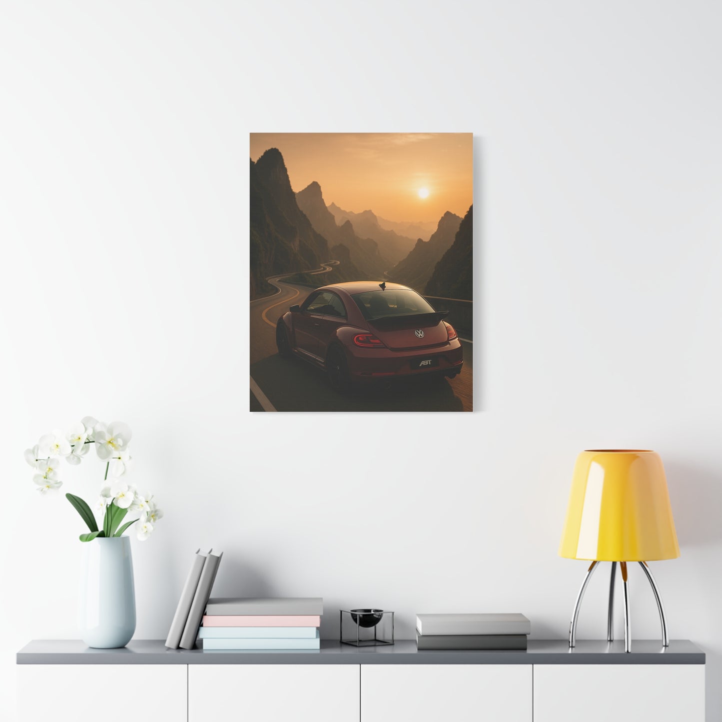 Volkswagen Beetle on Tianmen Mountain Matte Canvas Print