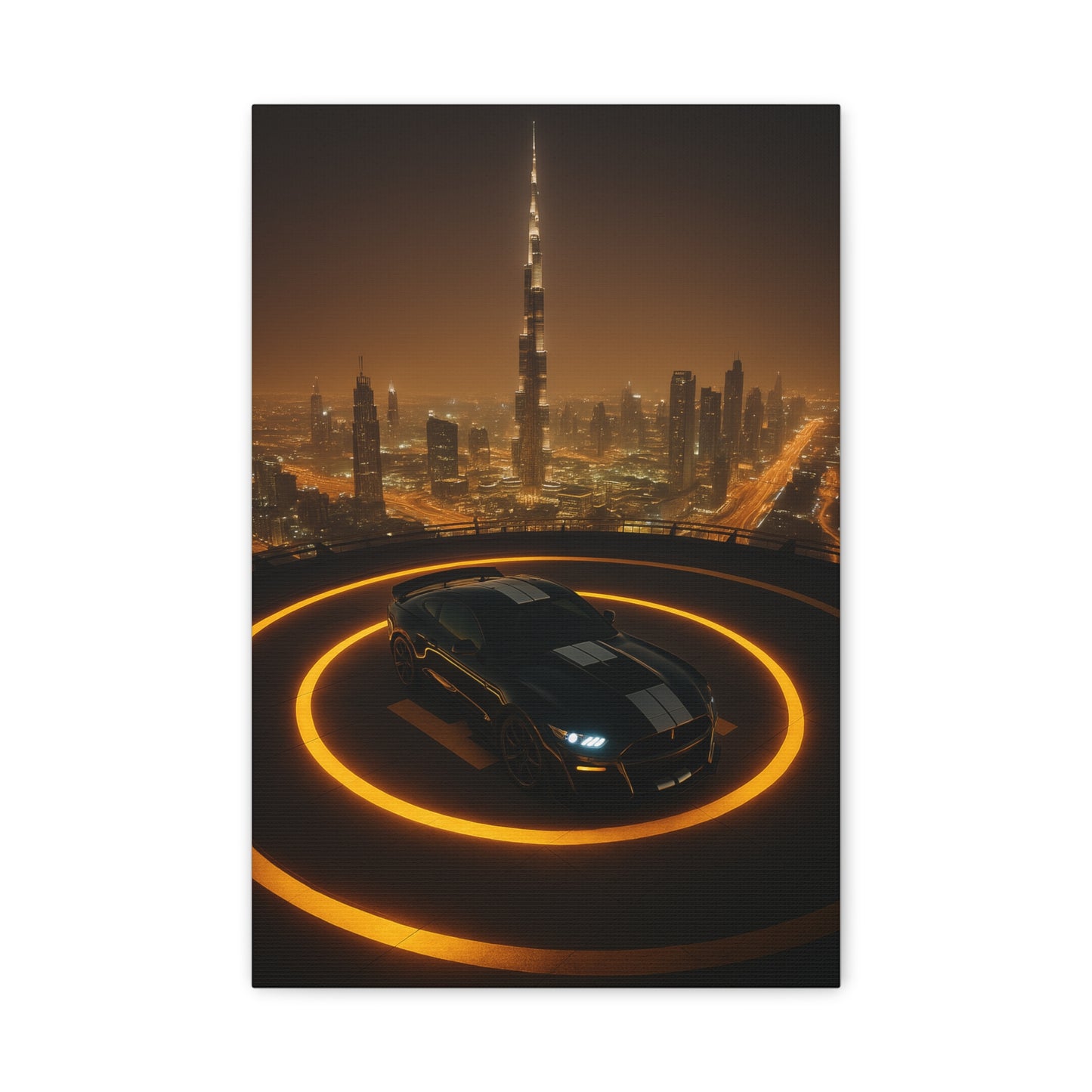 Canvas Print - Ford Mustang GT500 on Helipad Overlooking City