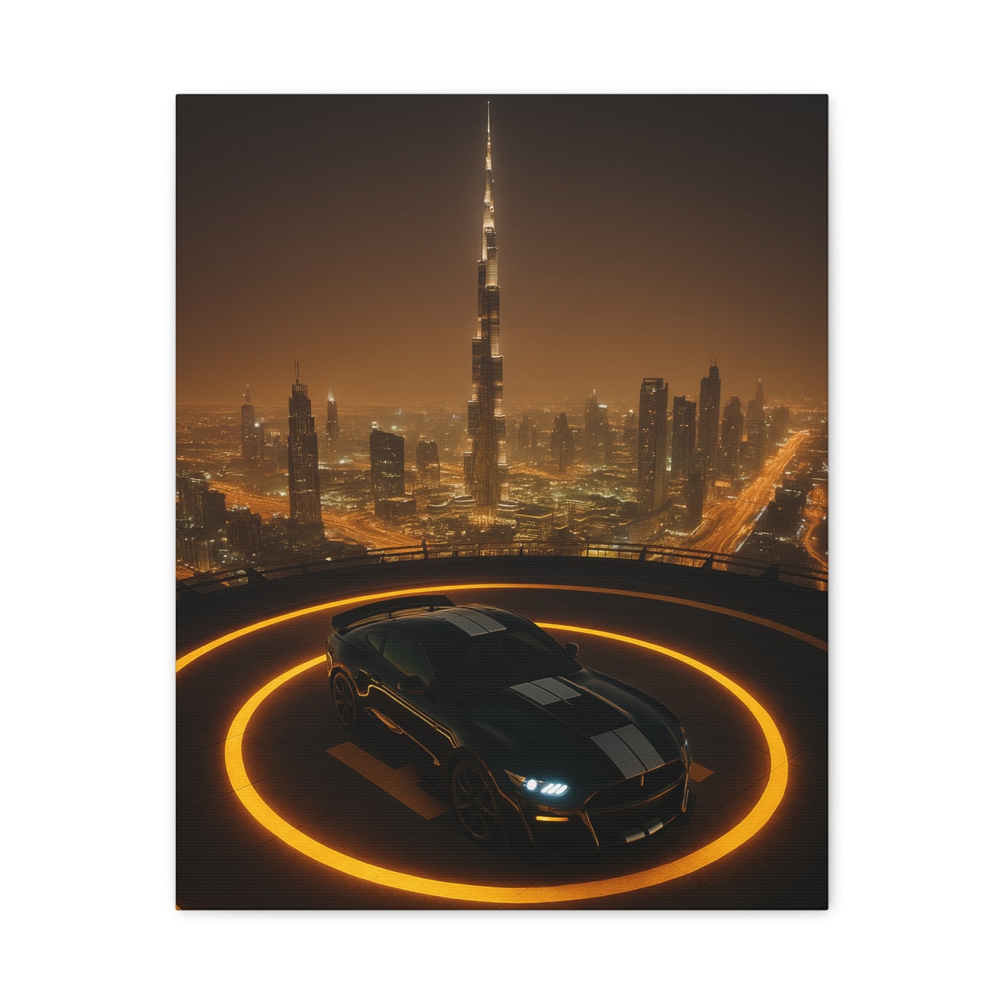 Canvas Print - Ford Mustang GT500 on Helipad Overlooking City