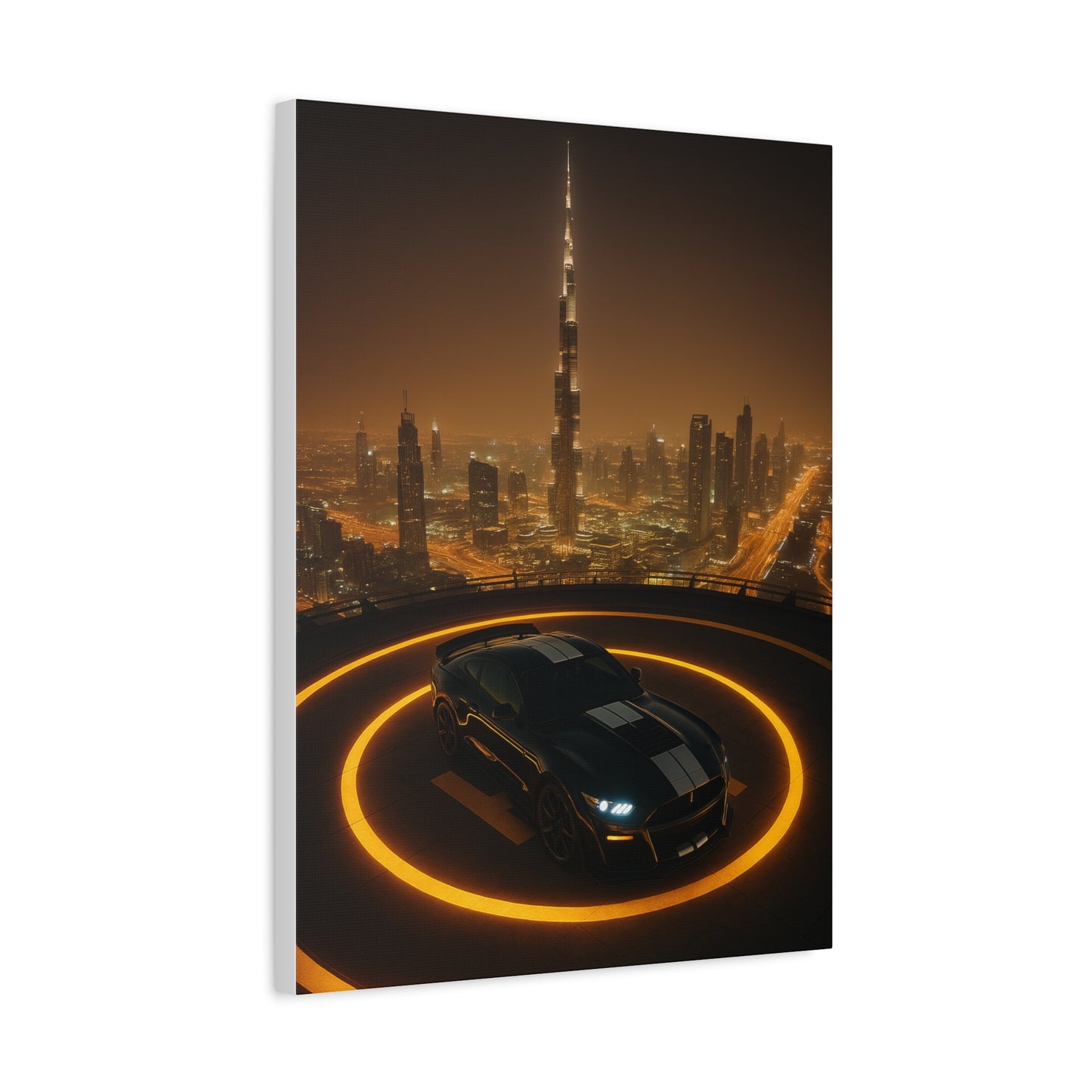 Canvas Print - Ford Mustang GT500 on Helipad Overlooking City