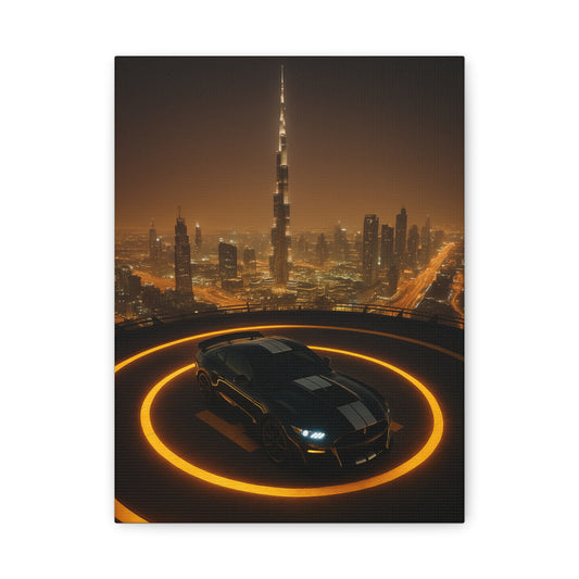 Canvas Print - Ford Mustang GT500 on Helipad Overlooking City