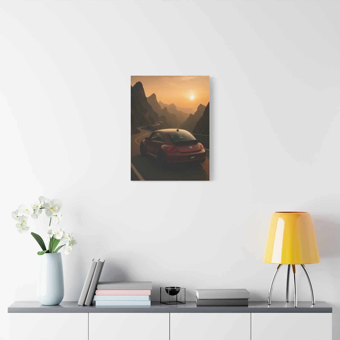 Volkswagen Beetle on Tianmen Mountain Matte Canvas Print